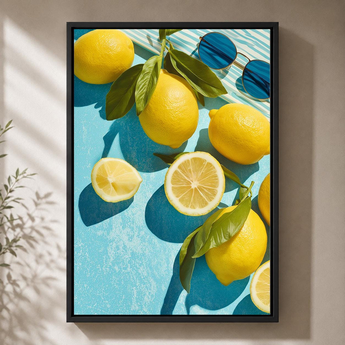 Framed Lemon Framed Canvas Art, Mediterranean Citrus Kitchen Print, Summer Coastal Artwork by The Wall Art Studio - physical