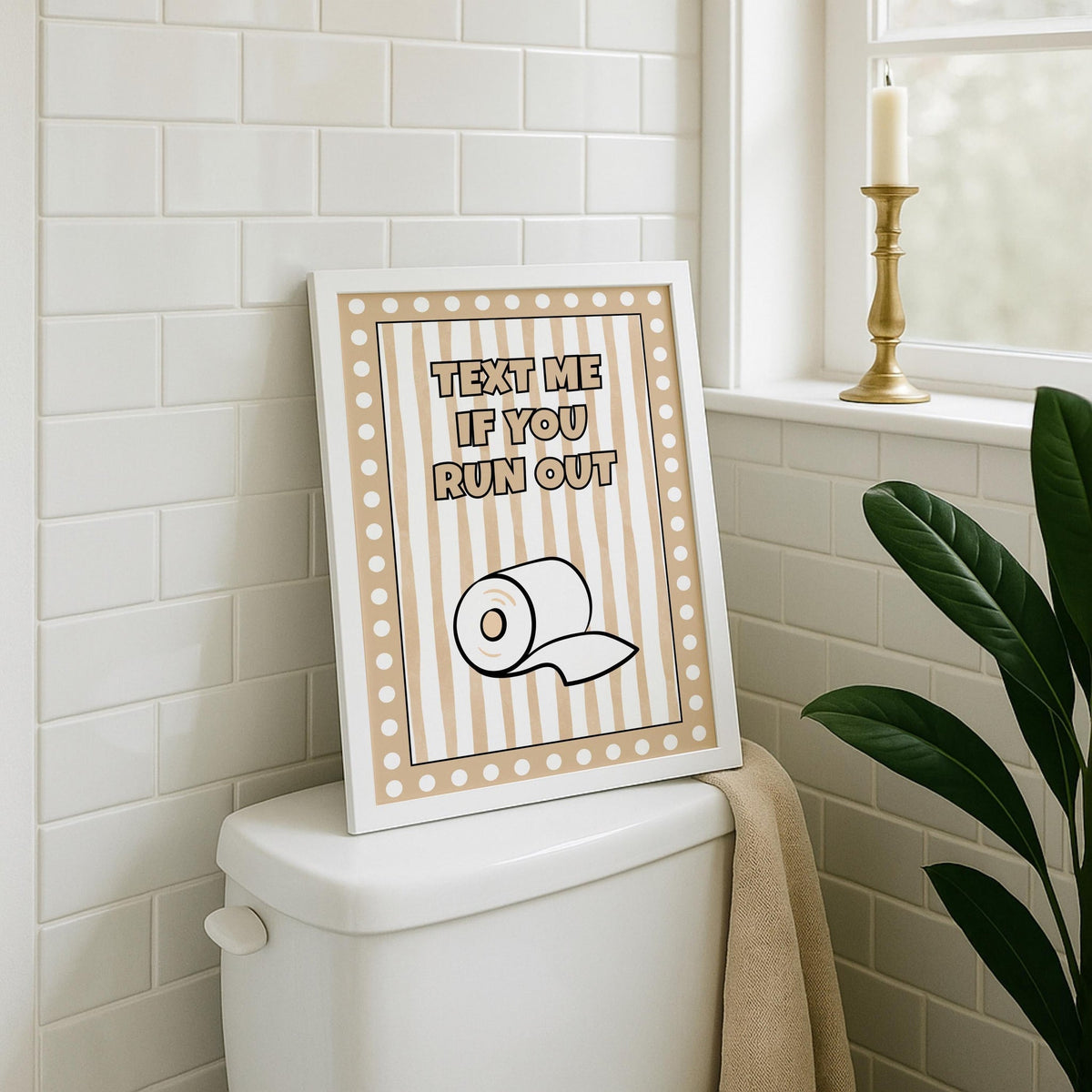 Funny Bathroom Wall Art • Text Me If You Run Out • Beige Bathroom Décor • Toilet Paper Quote Sign by The Wall Art Studio -...