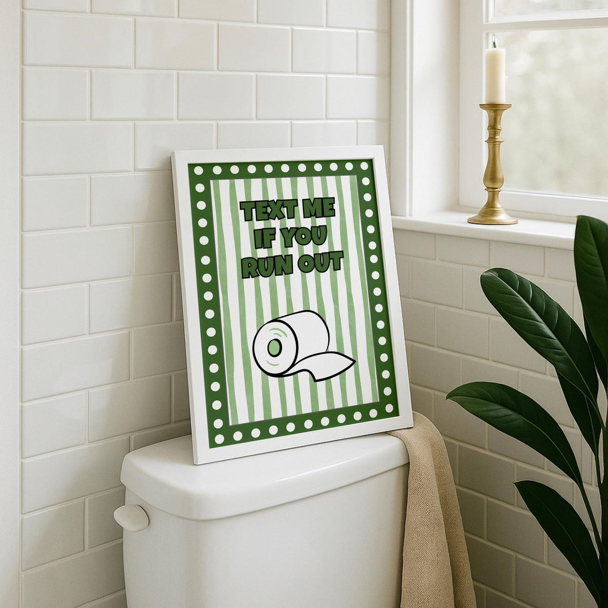 Funny Bathroom Wall Art • Text Me If You Run Out • Green Bathroom Décor • Toilet Paper Quote Sign by The Wall Art Studio -...