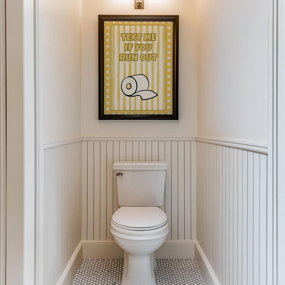 Funny Bathroom Wall Art • Text Me If You Run Out • Yellow Bathroom Décor • Toilet Paper Quote Sign by The Wall Art Studio...