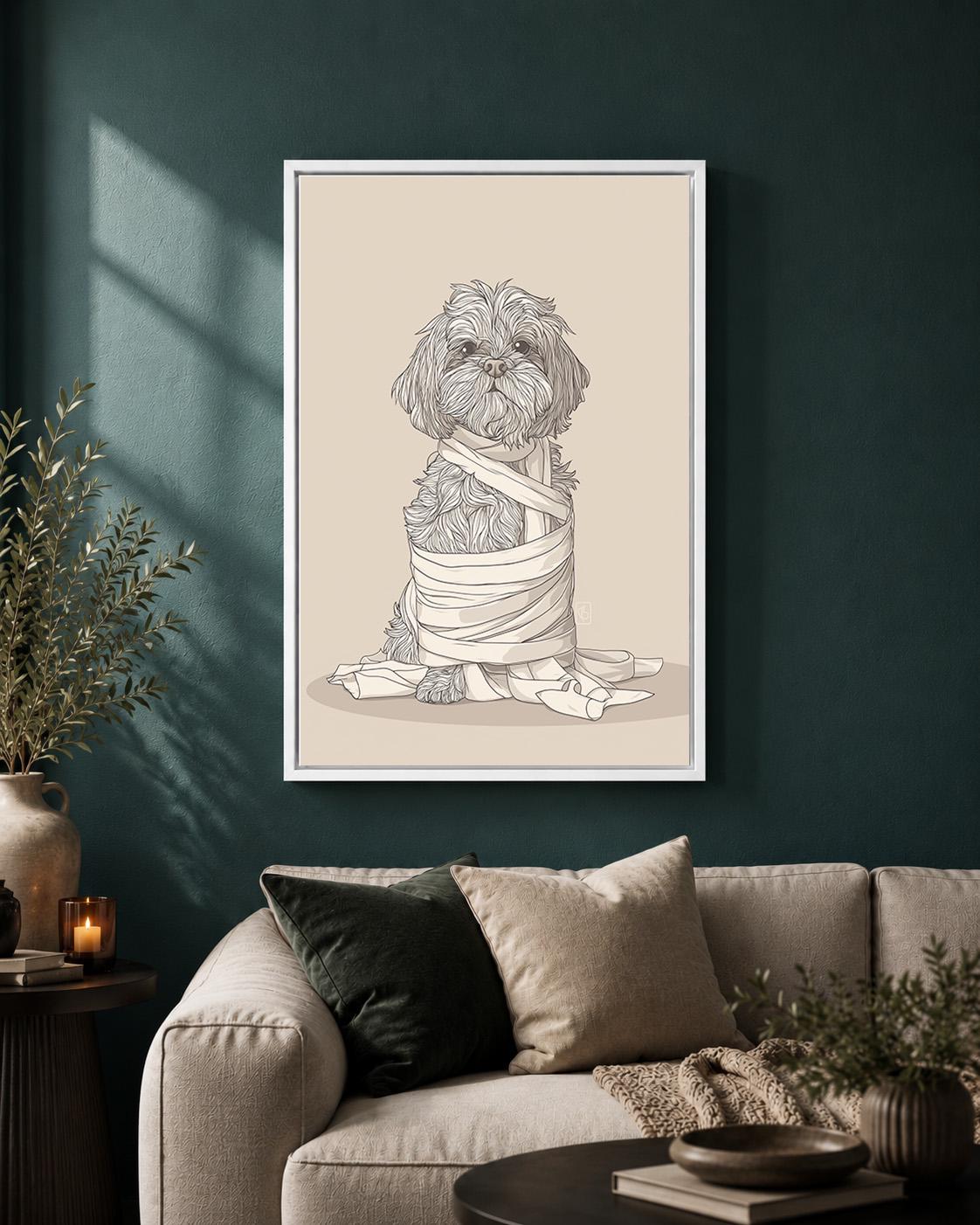 Funny Toilet Paper Dog Framed Canvas Art, Shih Tzu Bathroom Decor, Humorous Pet Artwork by The Wall Art Studio - physical
