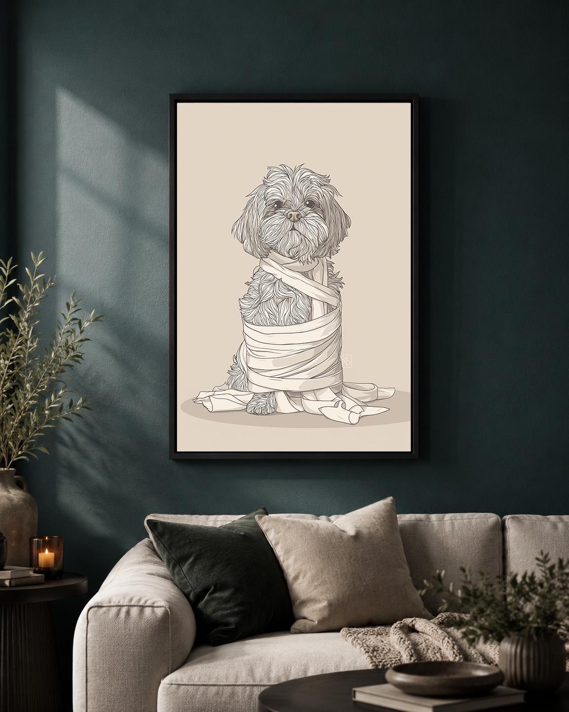 Funny Toilet Paper Dog Framed Canvas Art, Shih Tzu Bathroom Decor, Humorous Pet Artwork by The Wall Art Studio - physical