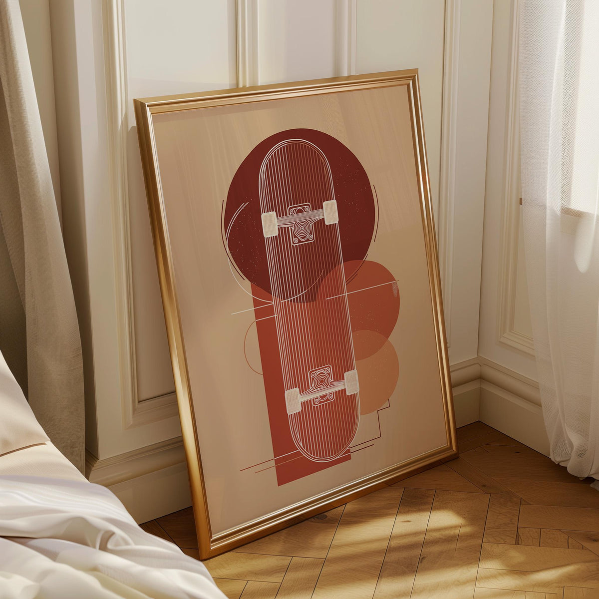 Geometric Skateboard Wall Art • Modern Skater Print • Minimalist Skate Deck Illustration • Retro Abstract Sports Décor • T...