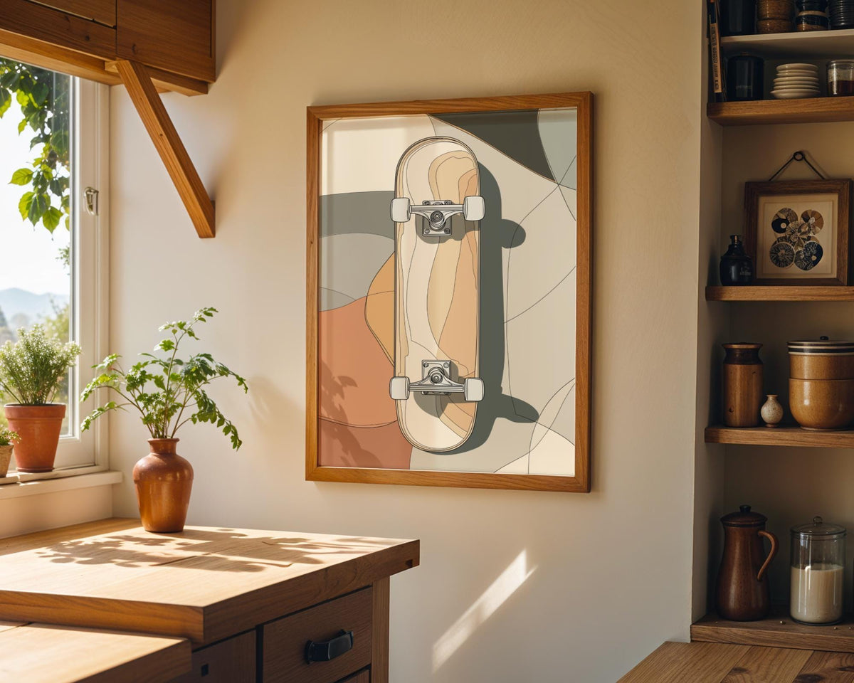 Geometric Skateboard Wall Art • Modern Skater Print • Minimalist Skate Deck Illustration • Retro Abstract Sports Décor • T...