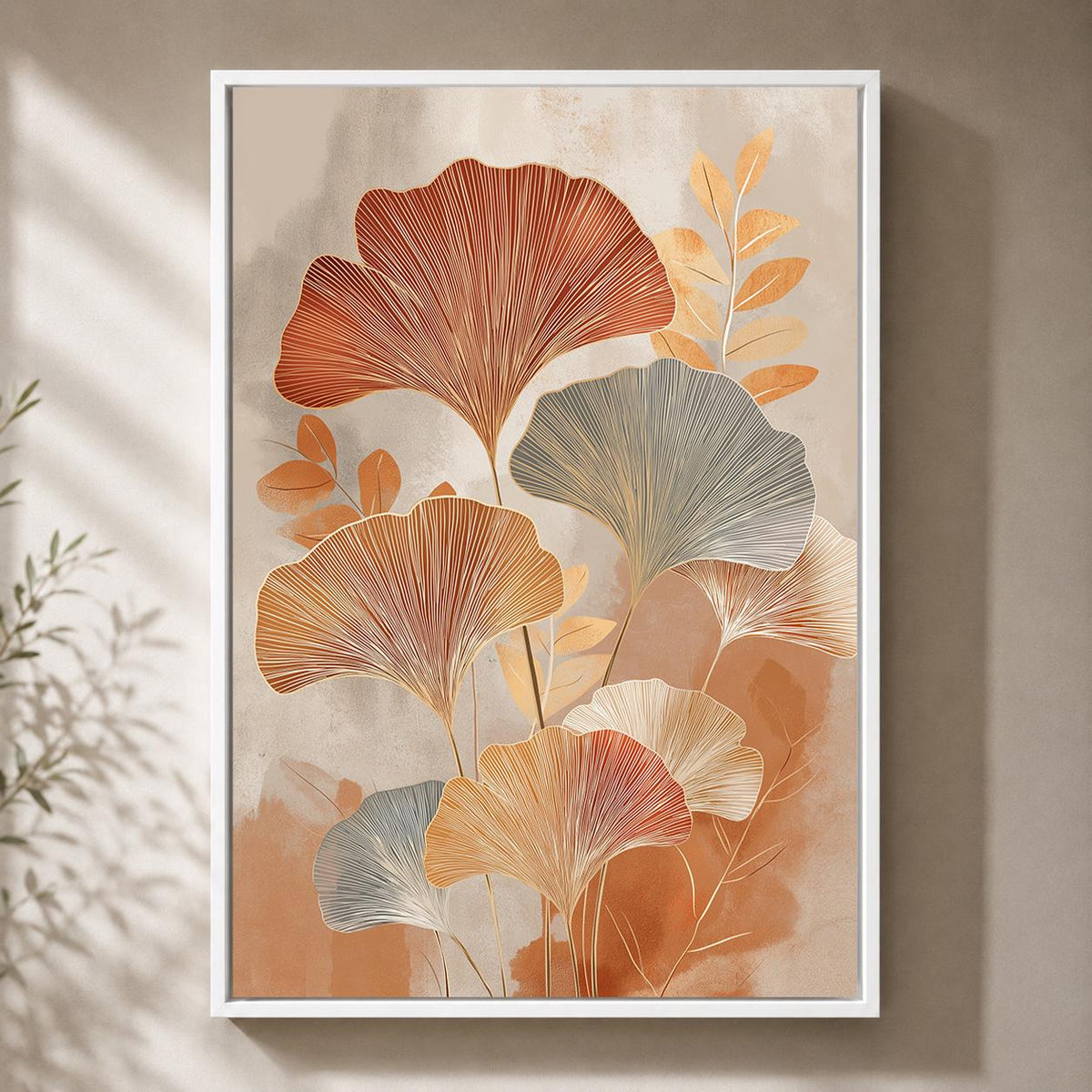 Ginkgo Leaf Framed Canvas Wall Art, Botanical Print, Framed Home Decor by The Wall Art Studio - physical