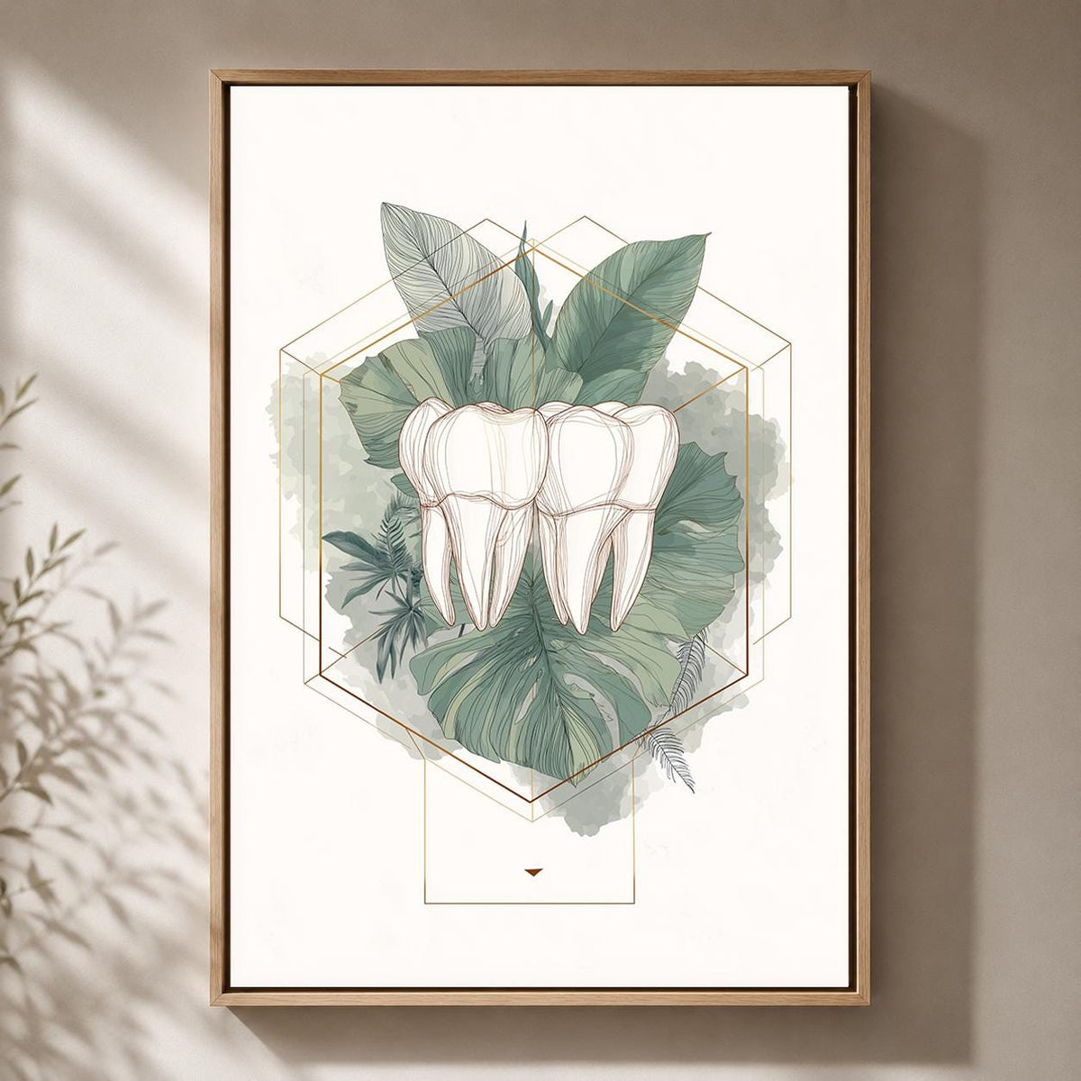 Gold Tooth Botanical Print, Framed Canvas Wall Art, Dental Clinic Decor by The Wall Art Studio - physical