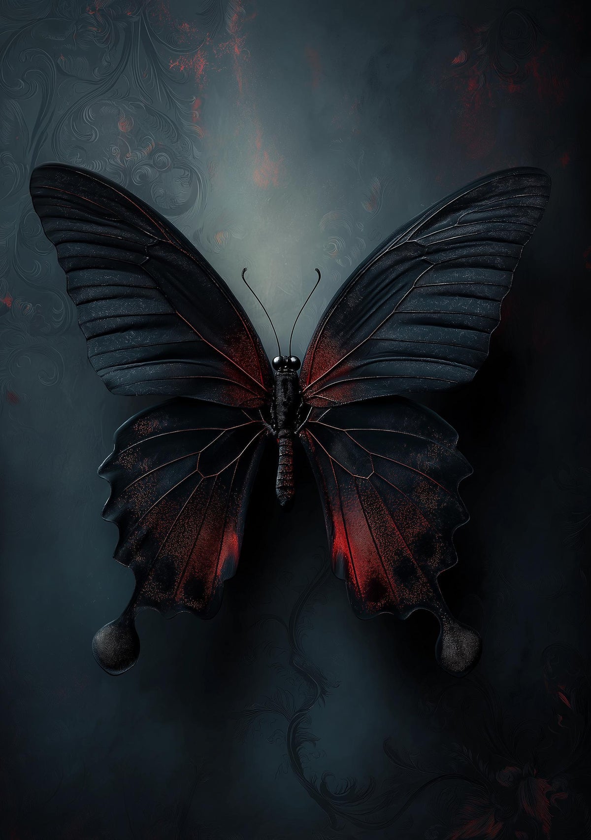 Gothic Butterfly Wall Art, Dark Academia Butterfly Print, Black and Red Butterfly Décor by The Wall Art Studio - physical