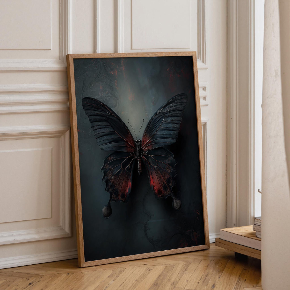 Gothic Butterfly Wall Art, Dark Academia Butterfly Print, Black and Red Butterfly Décor by The Wall Art Studio - physical