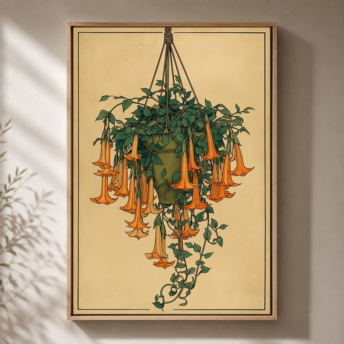 Hanging Angel Trumpet Botanical Framed Canvas, Vintage Flower Framed Canvas Artwork by The Wall Art Studio - physical