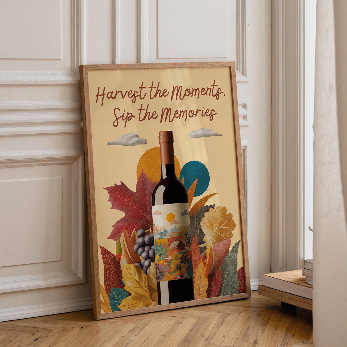 Harvest the Moments Sip the Memories | Autumn Wine Quote Wall Art Print | Fall Art | Vintage | Wine Print Wall | Kitchen W...