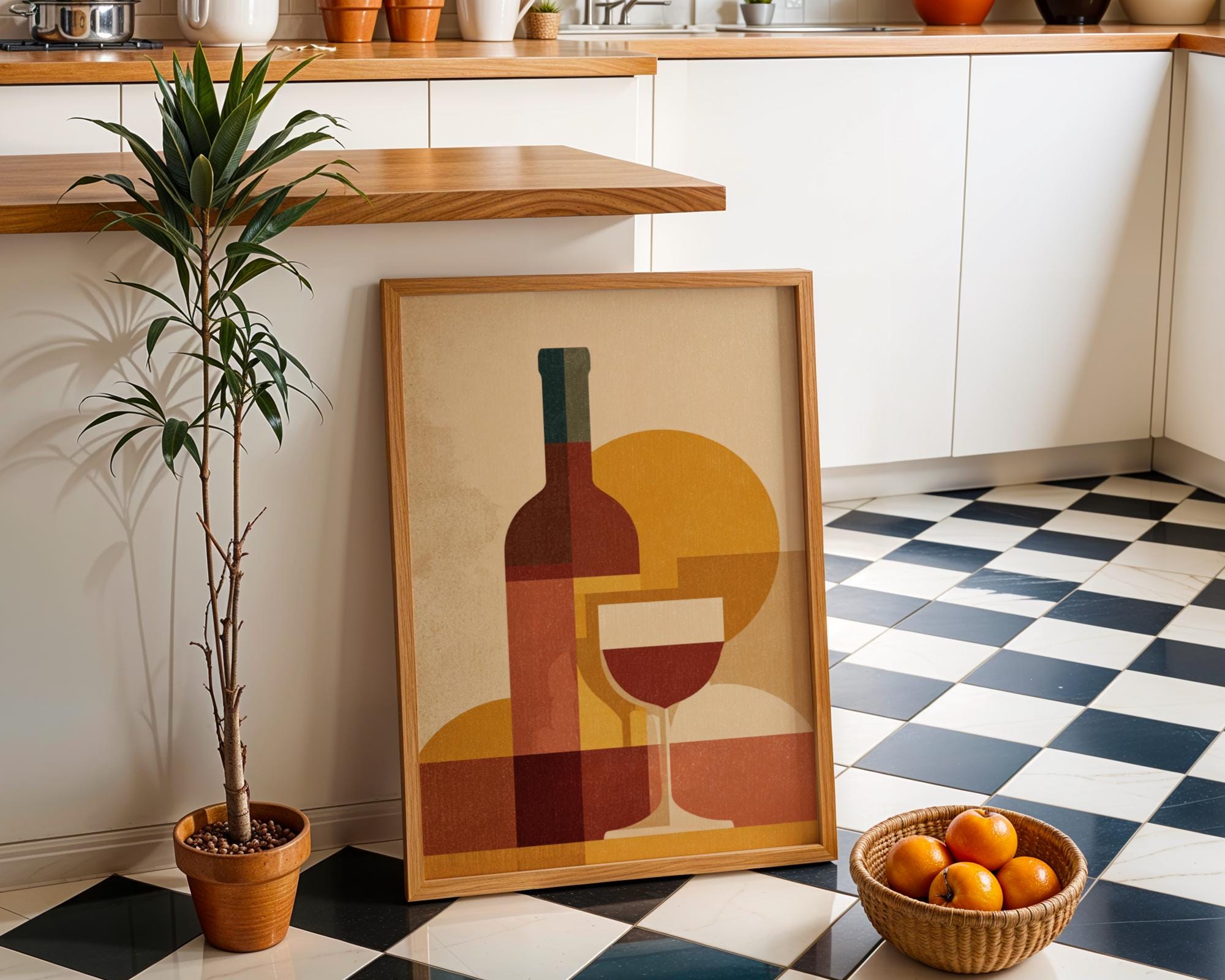 Vintage Retro Mid Century Modern Wine Wall Art 2