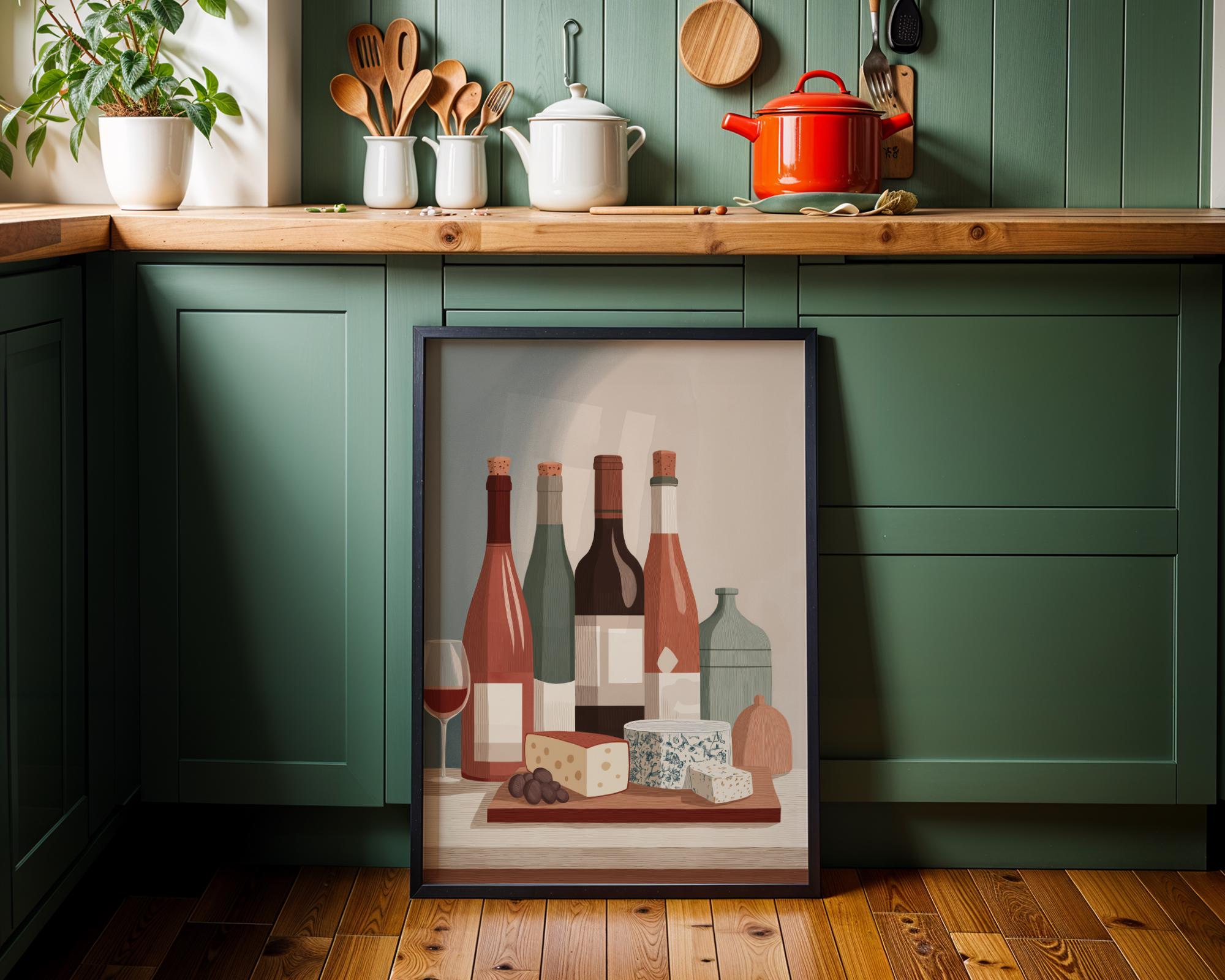 Rustic Wine and Cheese Wall Still Life Art Print