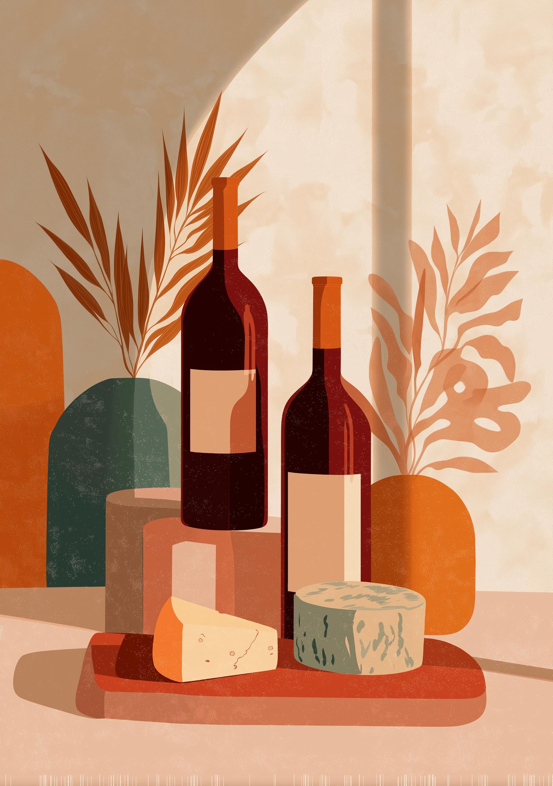 Rustic Wine and Cheese Still Life Print