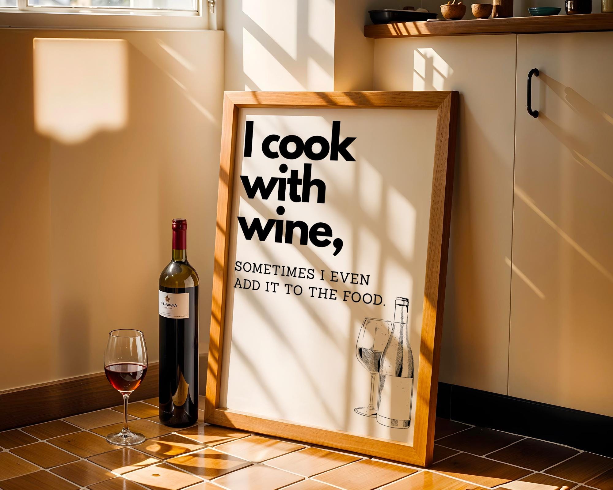 I Cook With Wine Funny Print - Black