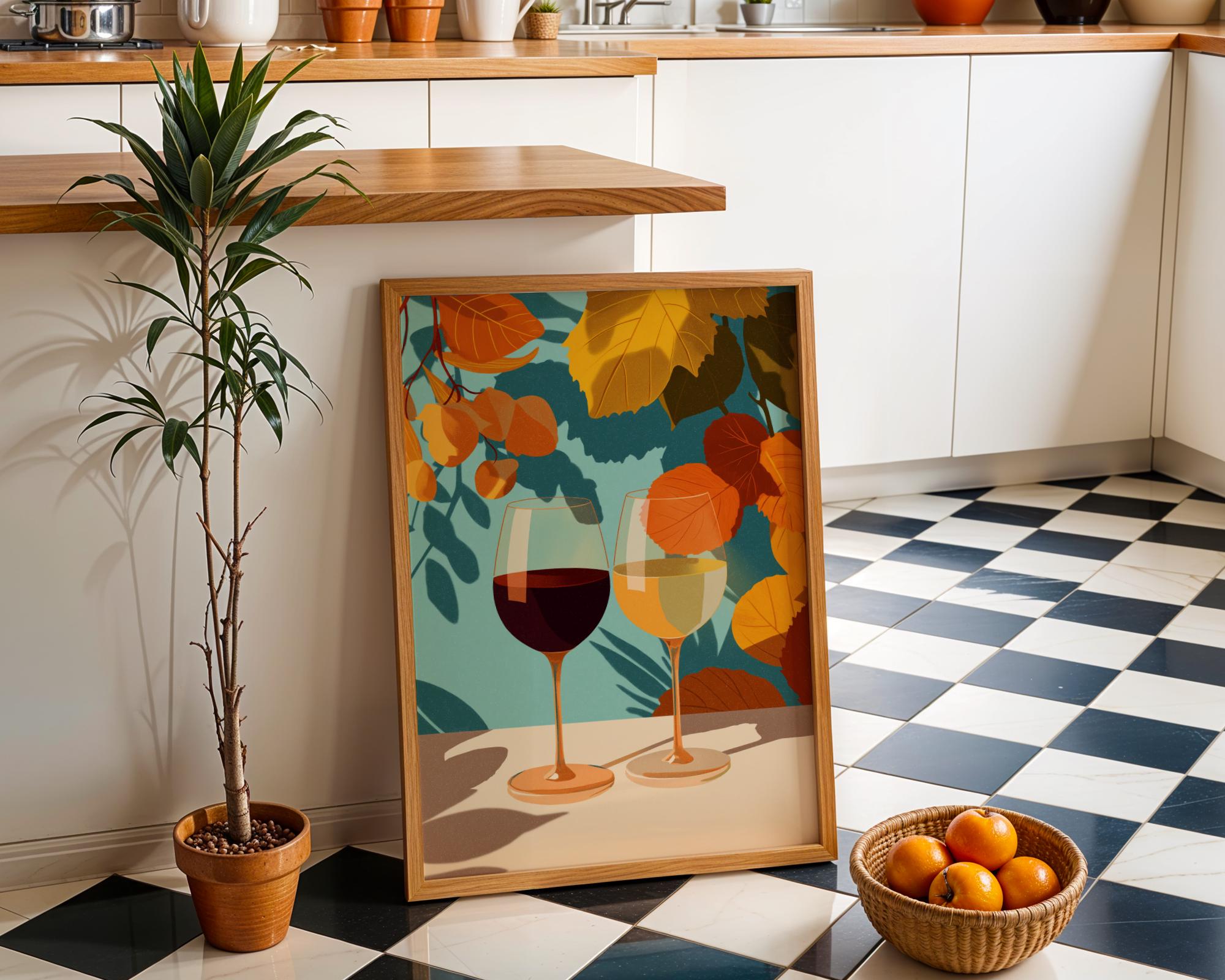 Rustic Floral Autumn Wine Bottle Print