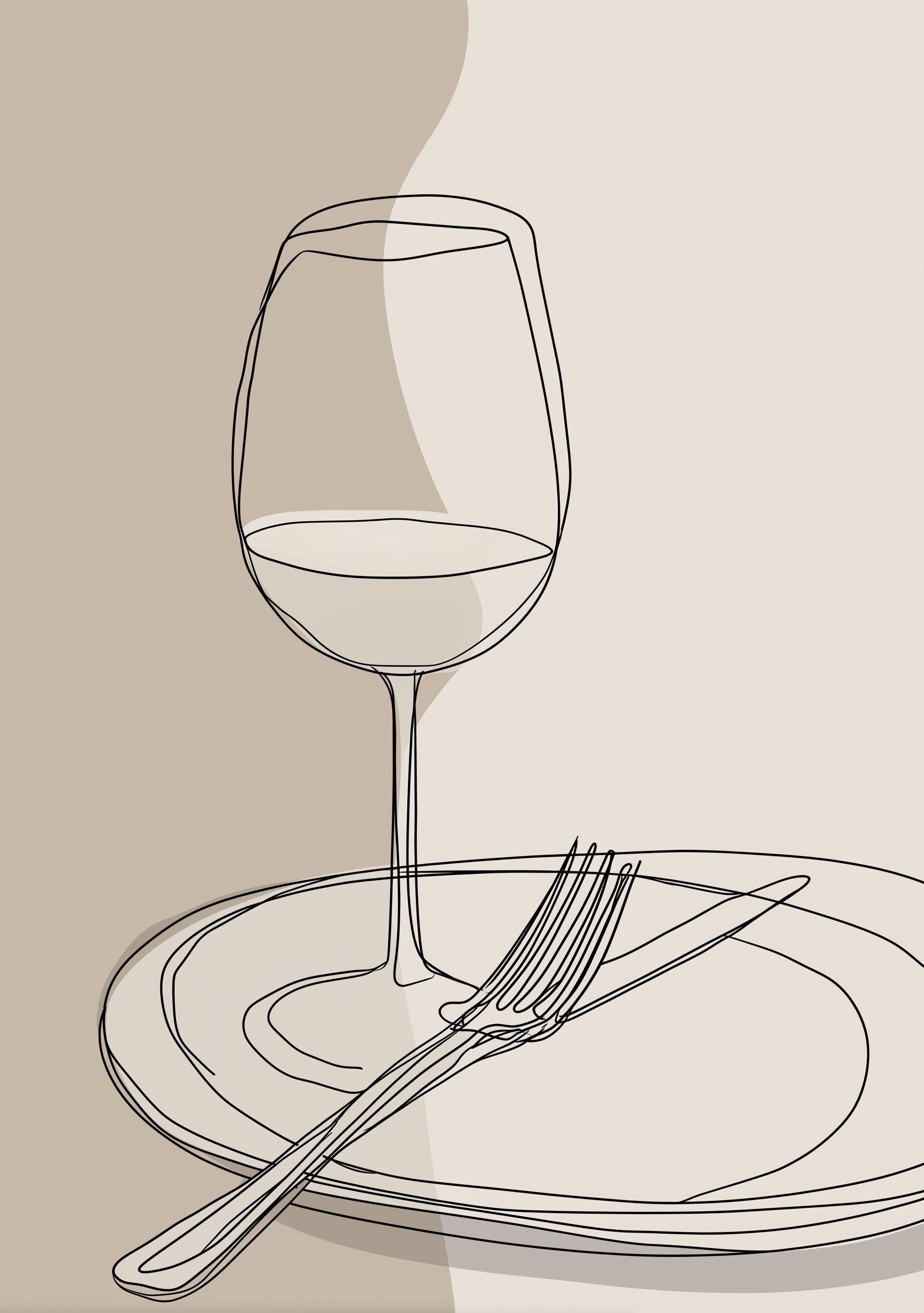 Minimalist Line Art Wine Glass & Plate Print