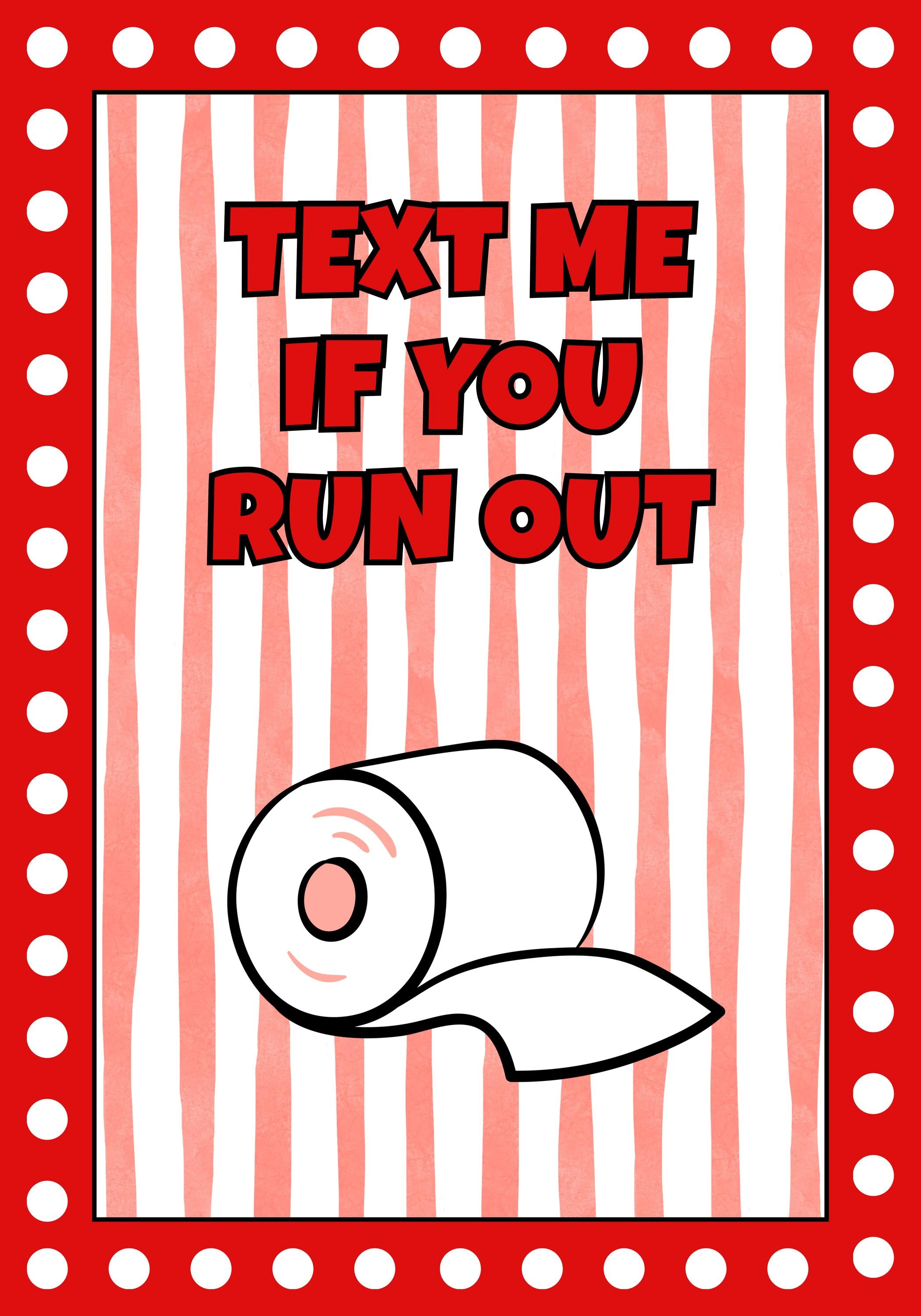 Text Me If You Run Out Funny Bathroom Print Red