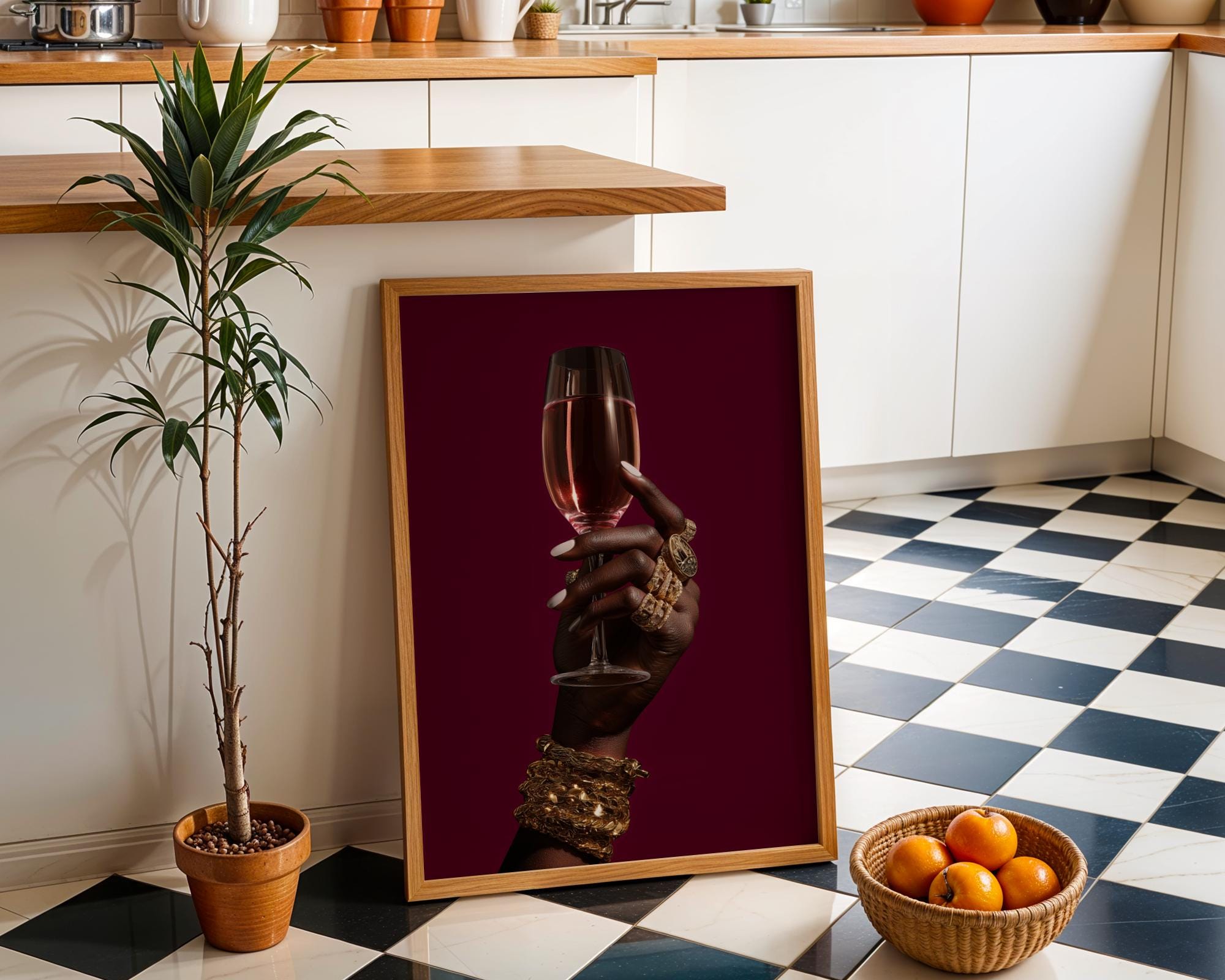 Afrocentric Black Power Still Life with Wine Glass & Gold Jewellery 6