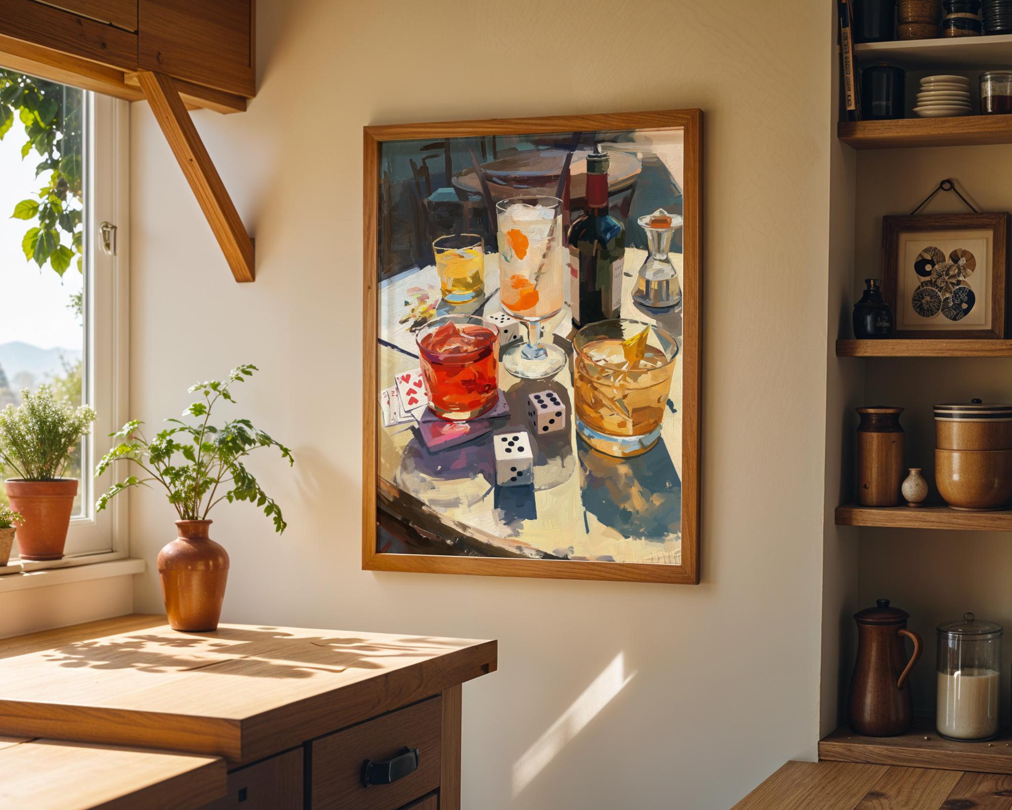 Martini Still Life Wall Art, Games Night Playing Cards & Dice 2