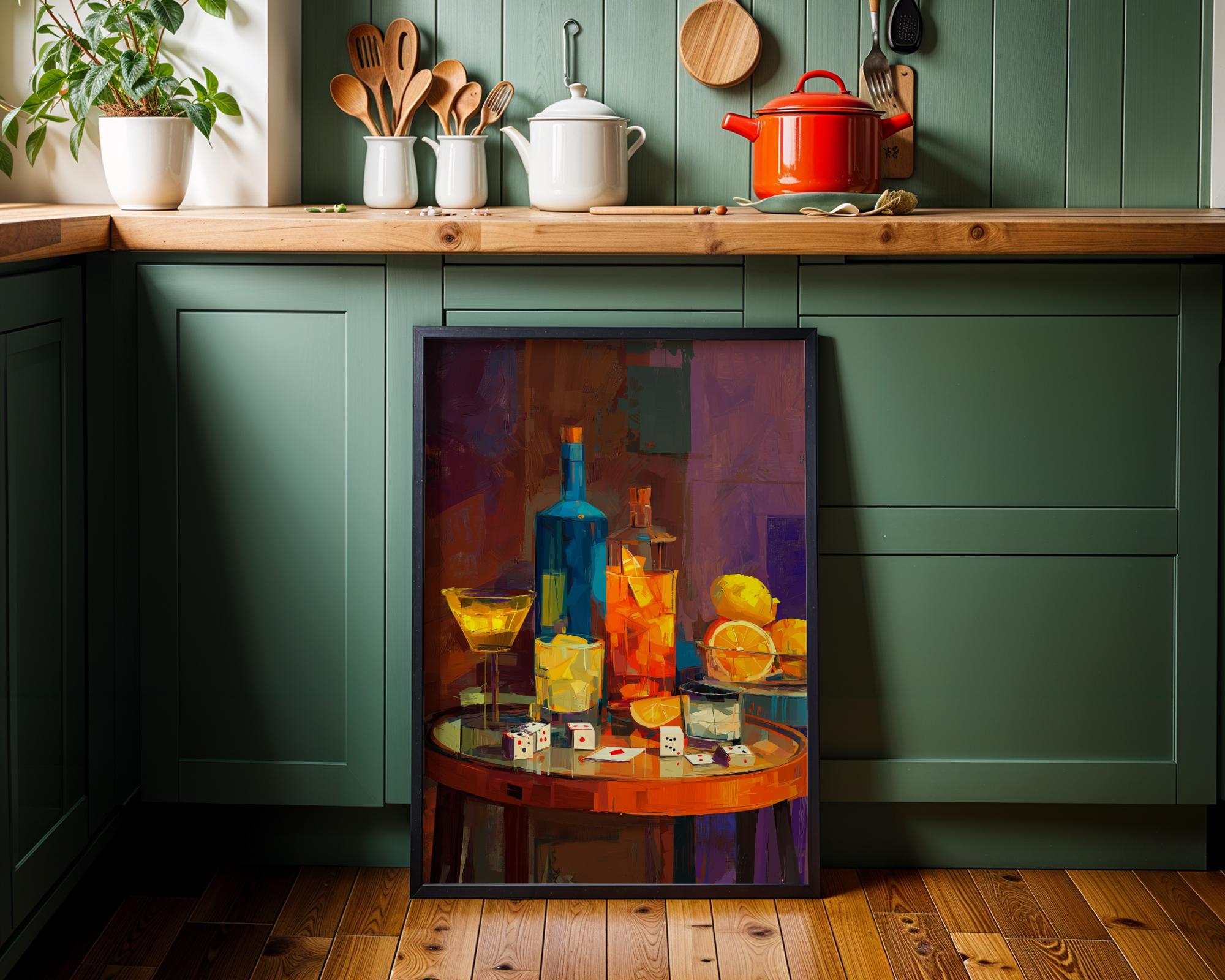 Martini Still Life Wall Art, Games Night Playing Cards & Dice 3