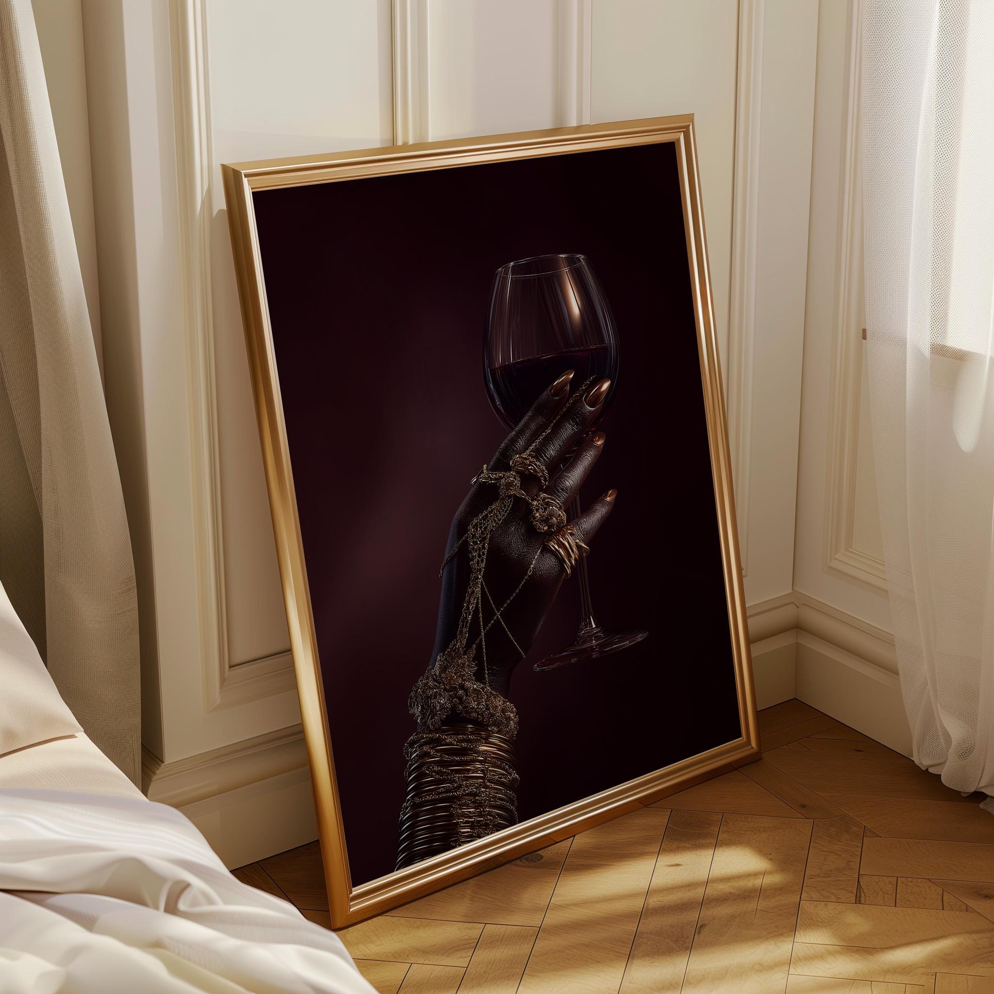 Afrocentric Black Power Still Life with Wine Glass & Gold Jewellery 2