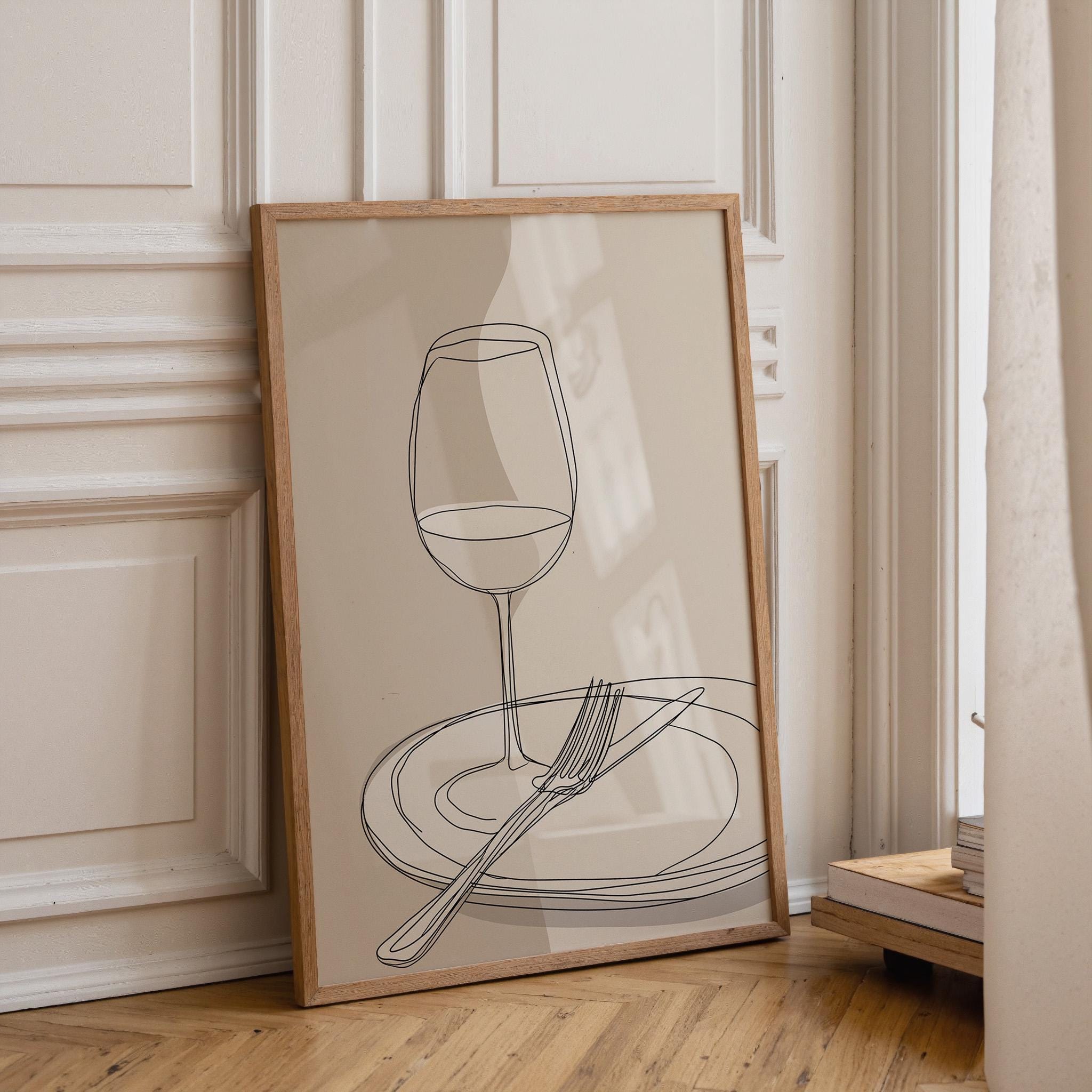 Minimalist Line Art Wine Glass & Plate Print