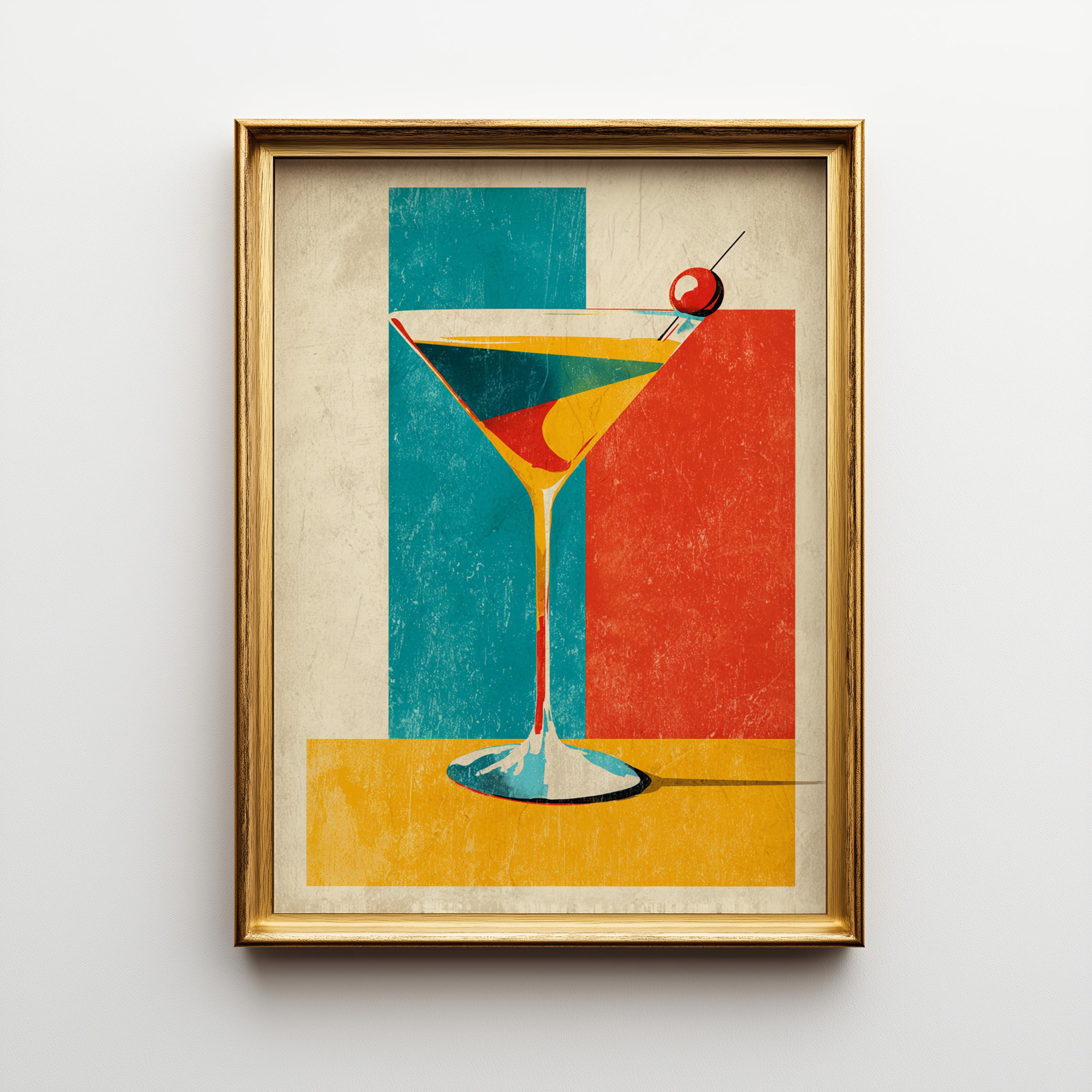 Vintage Retro Mid Century Modern Martini Cocktail Wall Art 1