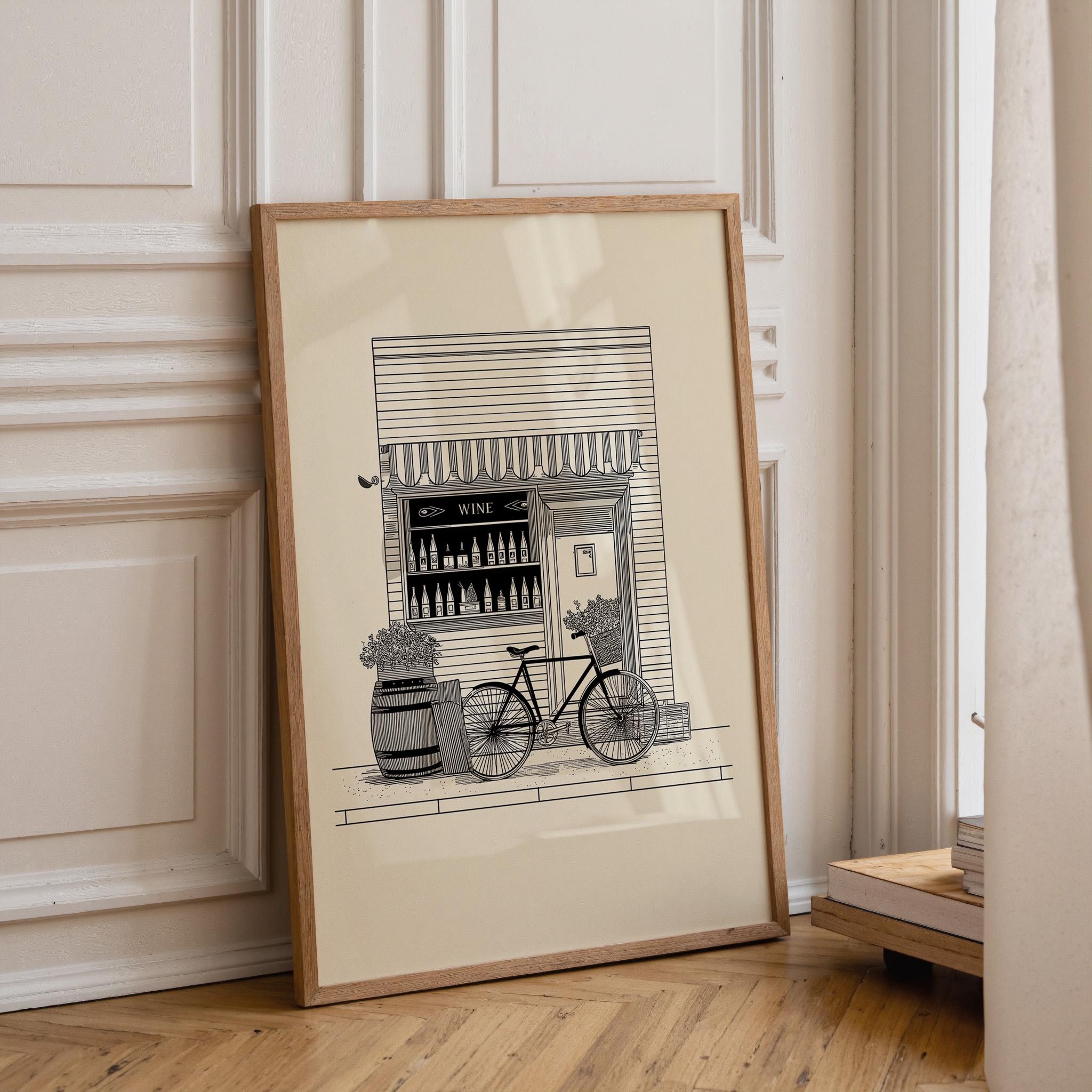 Black and White Vintage French Wine Shop Art Print 3