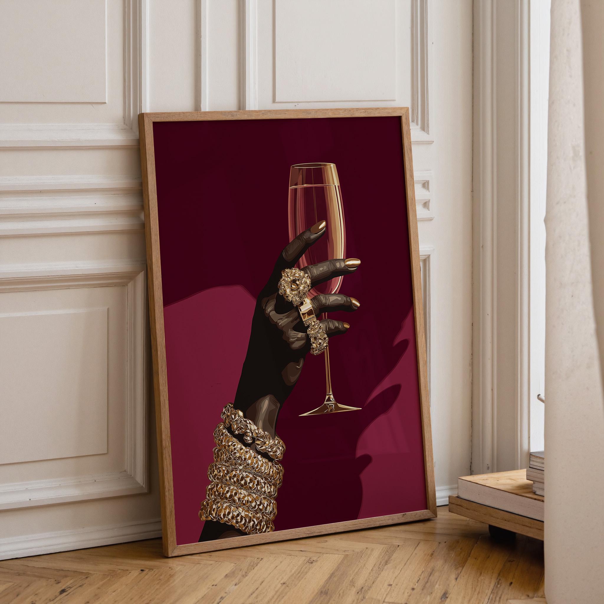 Afrocentric Black Power Still Life with Wine Glass & Gold Jewellery 7