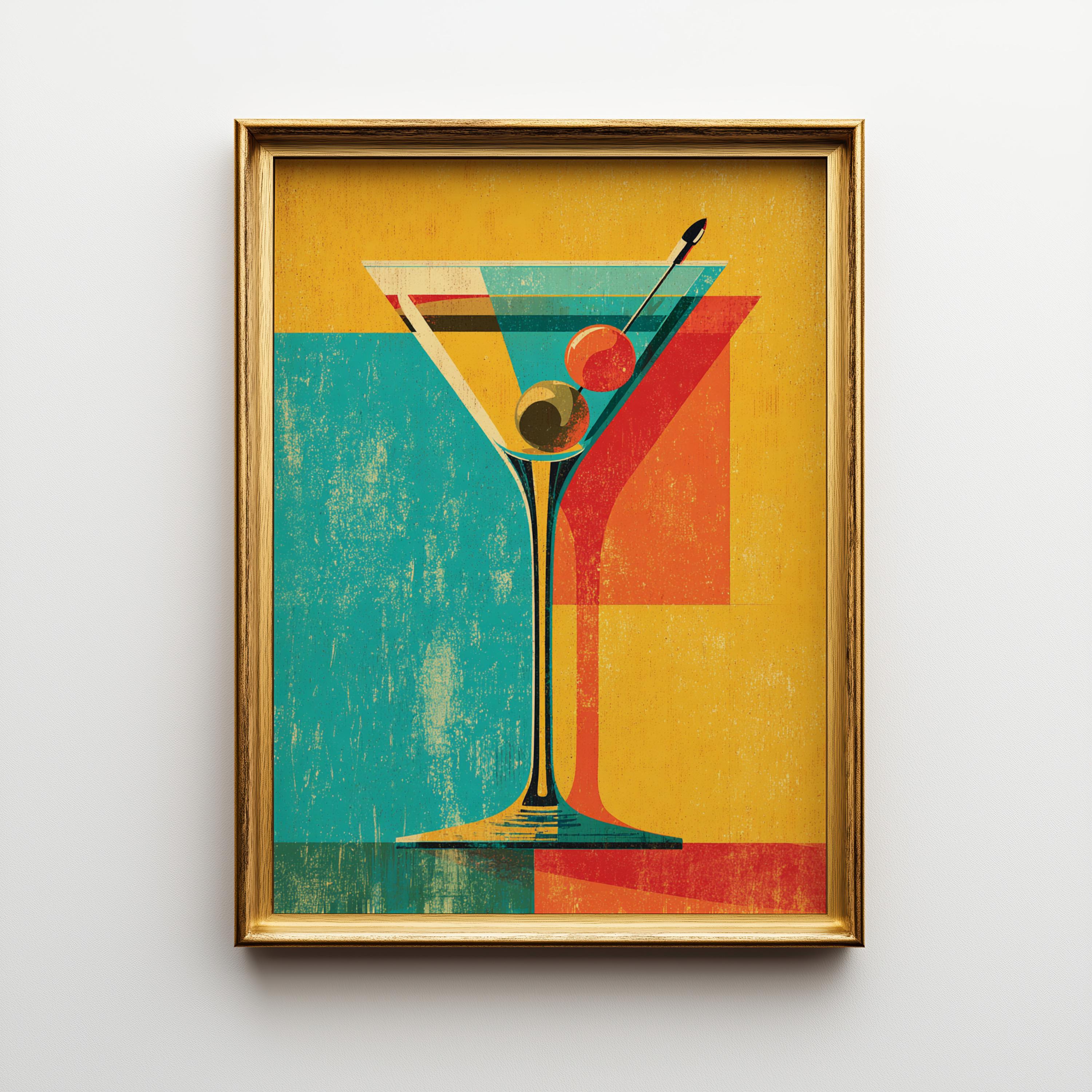 Vintage Retro Mid Century Modern Martini Cocktail Wall Art 2