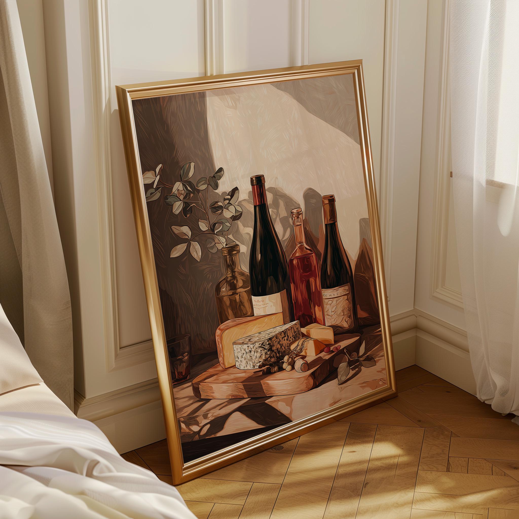 Rustic Wine and Cheese Wall Art Print 2