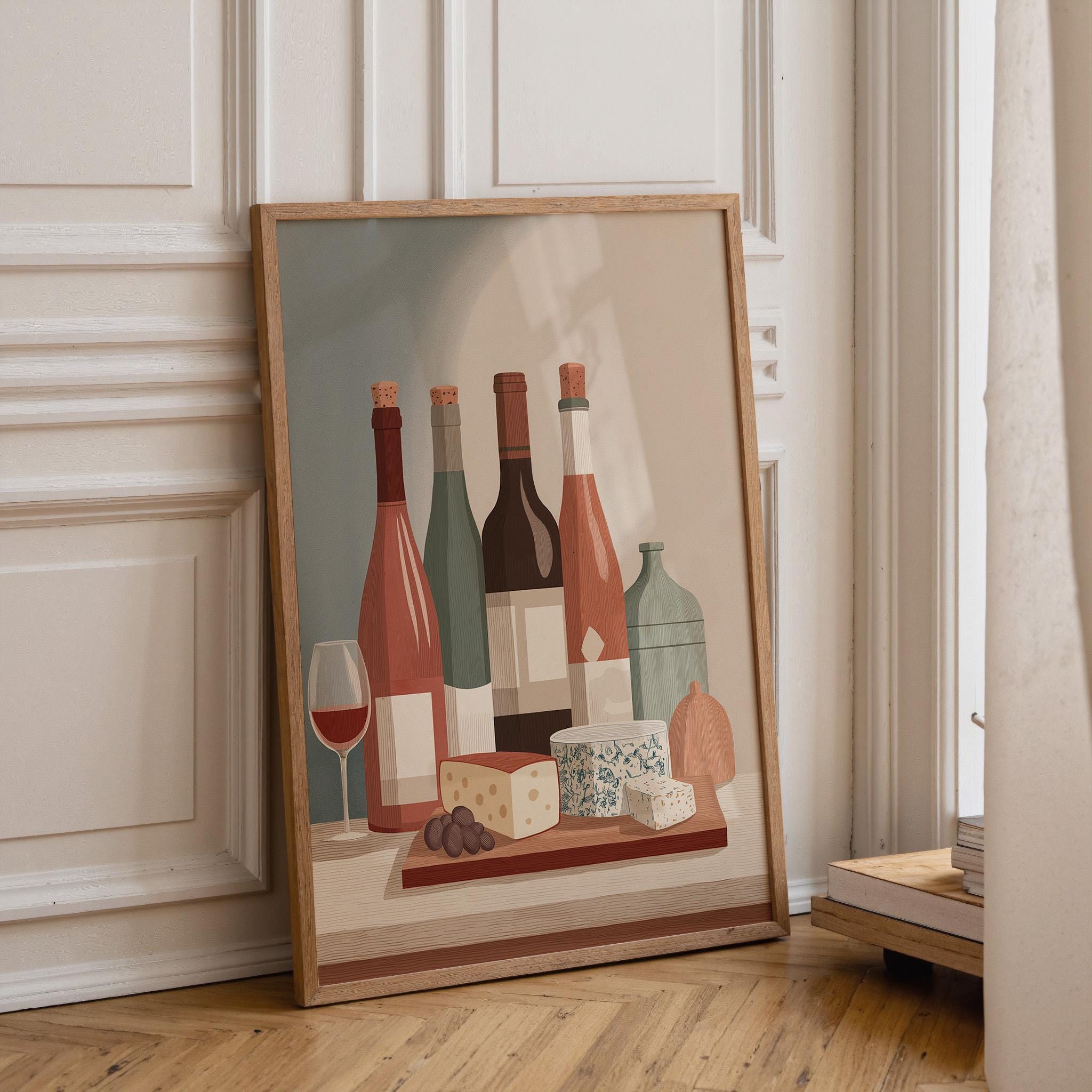 Rustic Wine and Cheese Wall Still Life Art Print