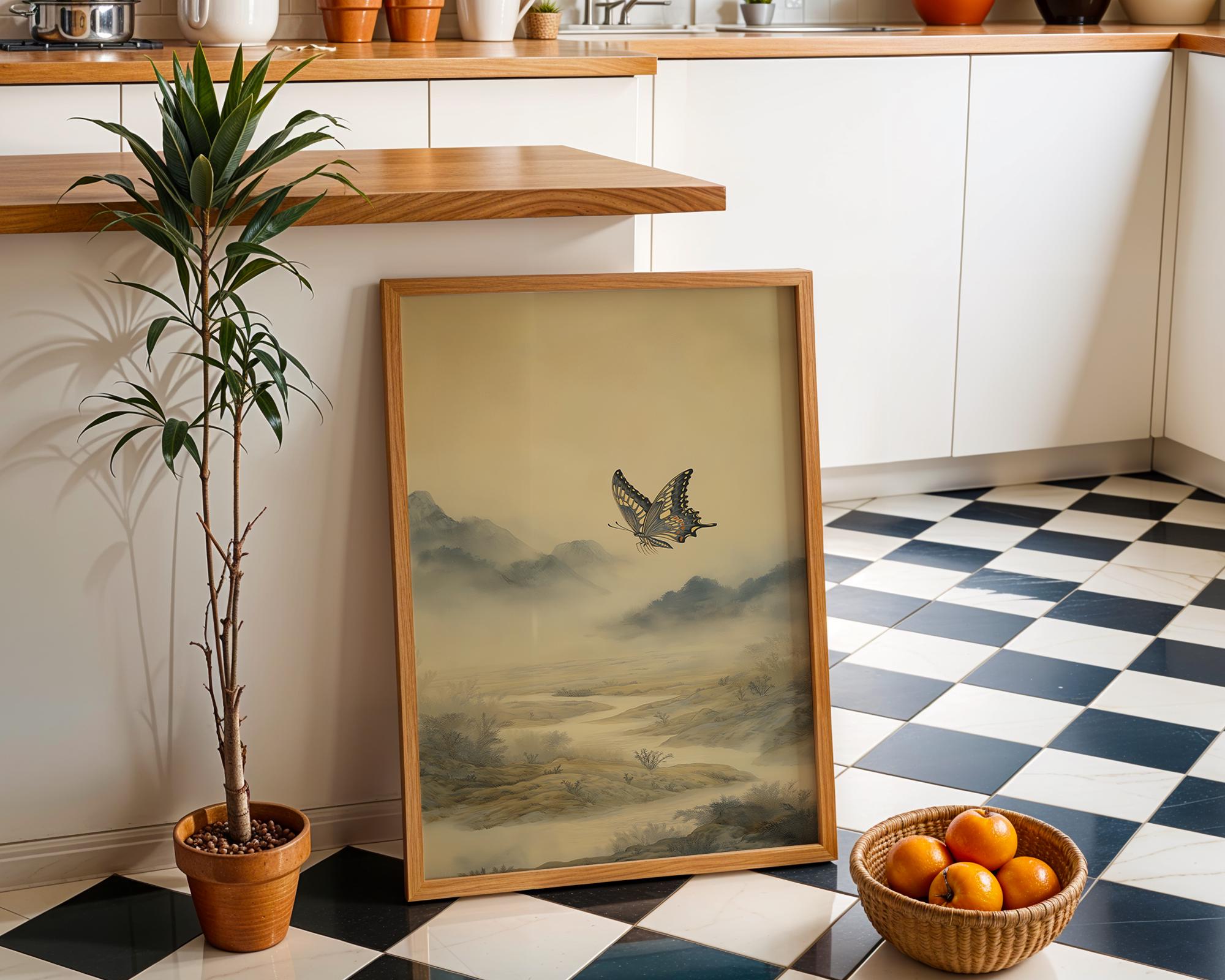 Asian Japandi Landscape Butterfly Art