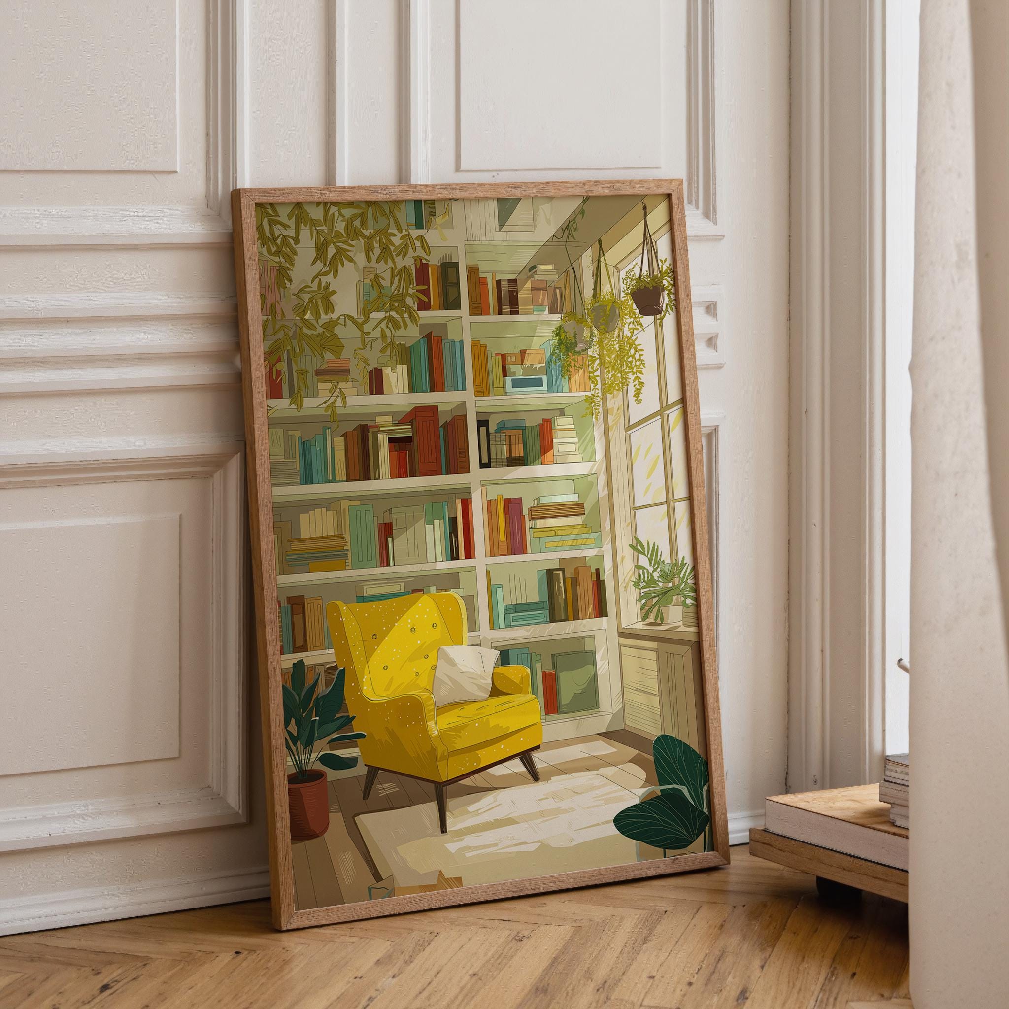 Cozy Reading Nook with Plants Wall Art