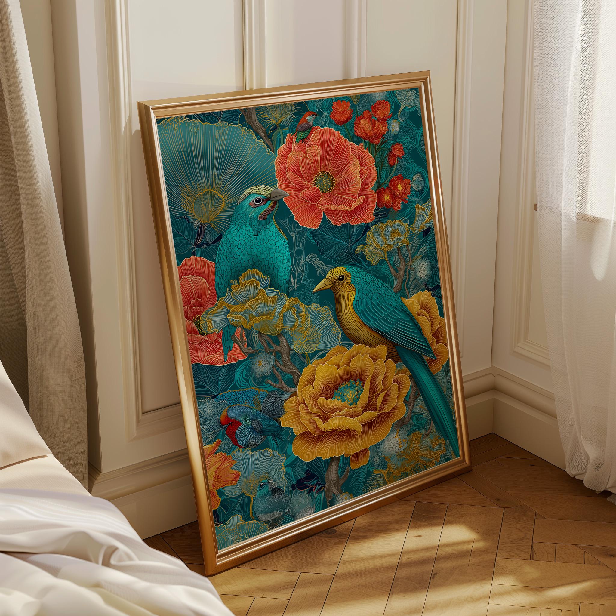 Maximalist Floral Chinoiserie Bird Print