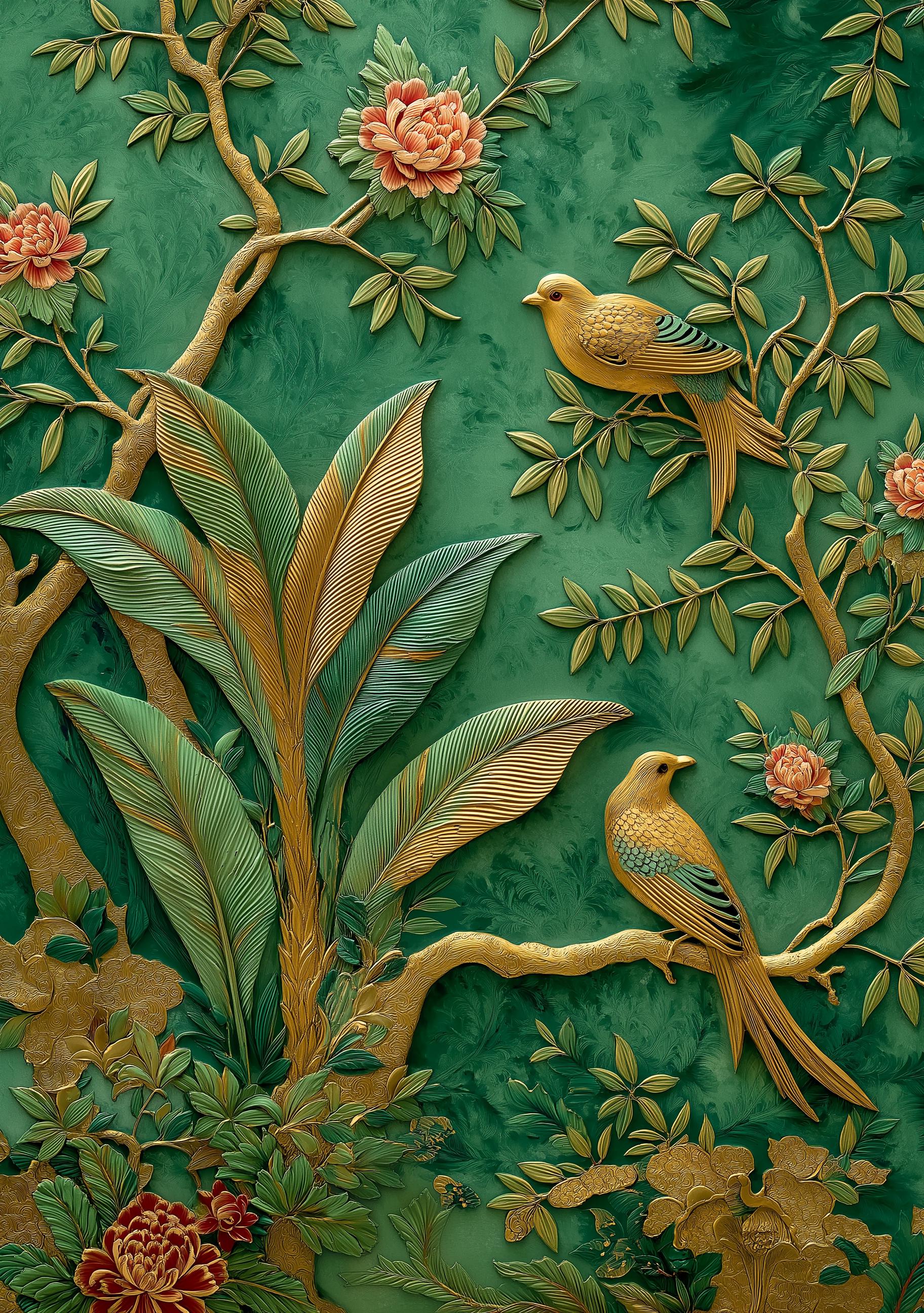 Emerald Green Chinoiserie Bird Wall Art