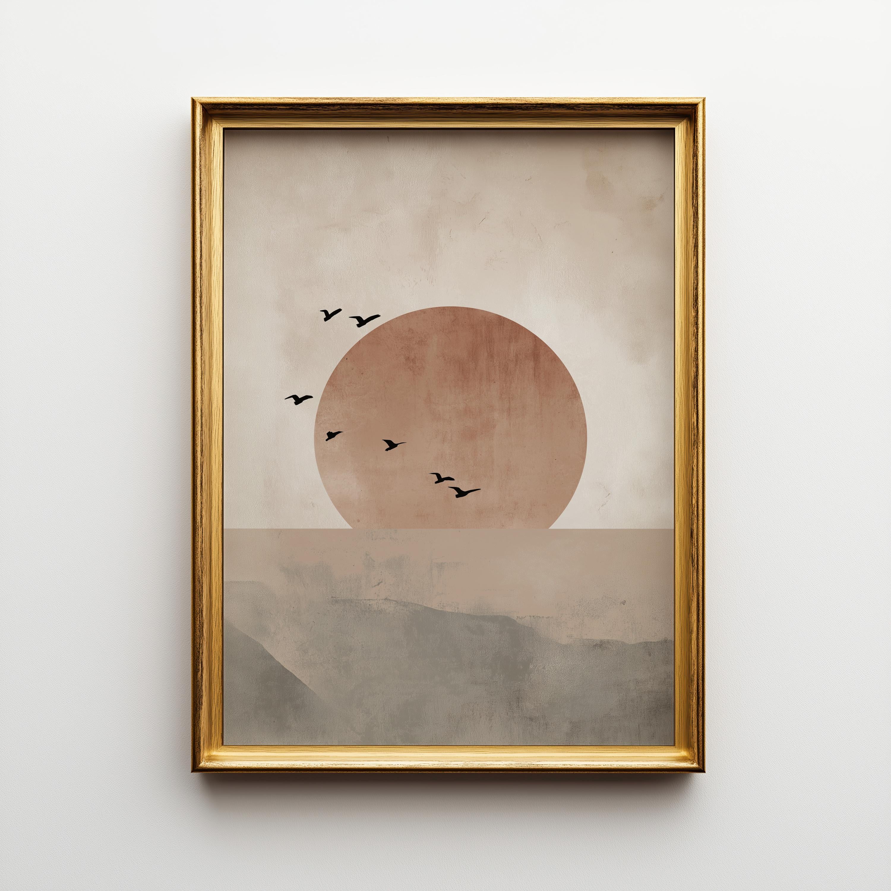 Minimalist Sun and Birds Wall Art