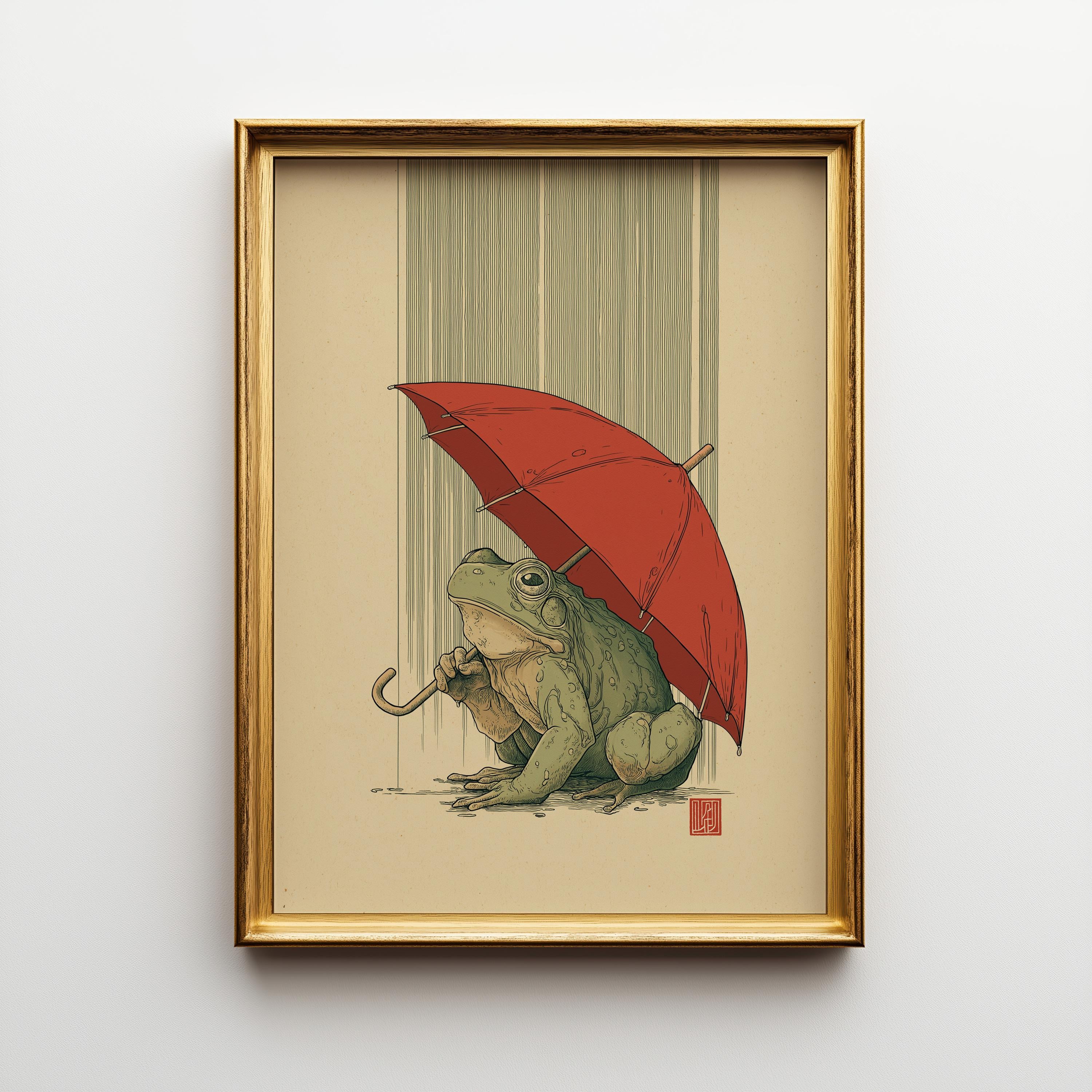 Mouse With Umbrella Cute Rainy Day Minimalist Nursery Wall Art by The Wall Art Studio