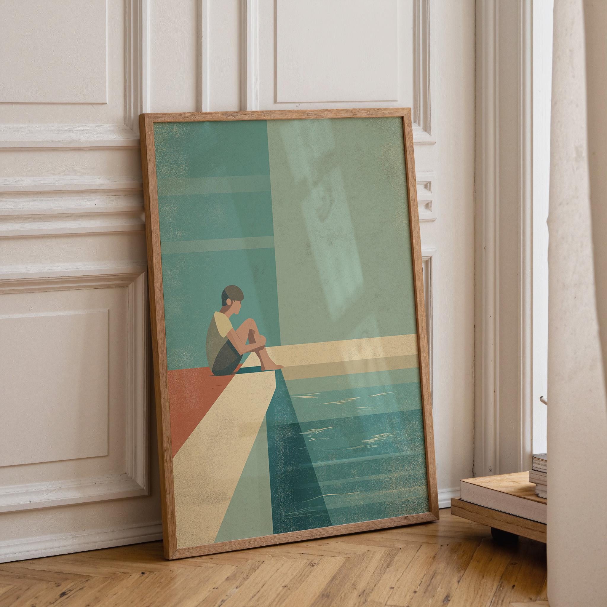 Minimalist Pool Edge Retro Swimmer Wall Art