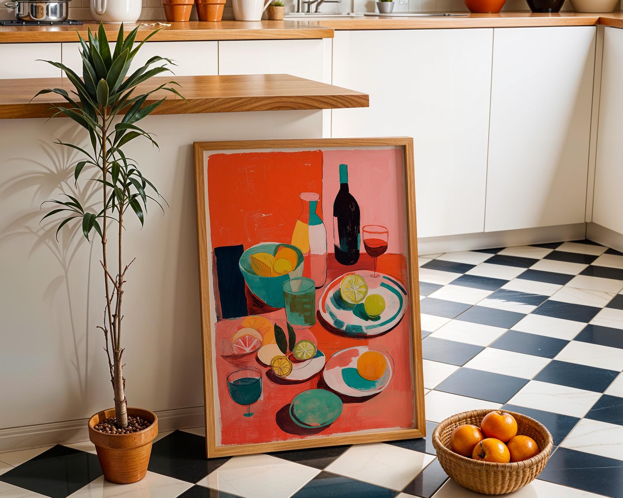Mediterranean Abstract Lemon and Wine Print