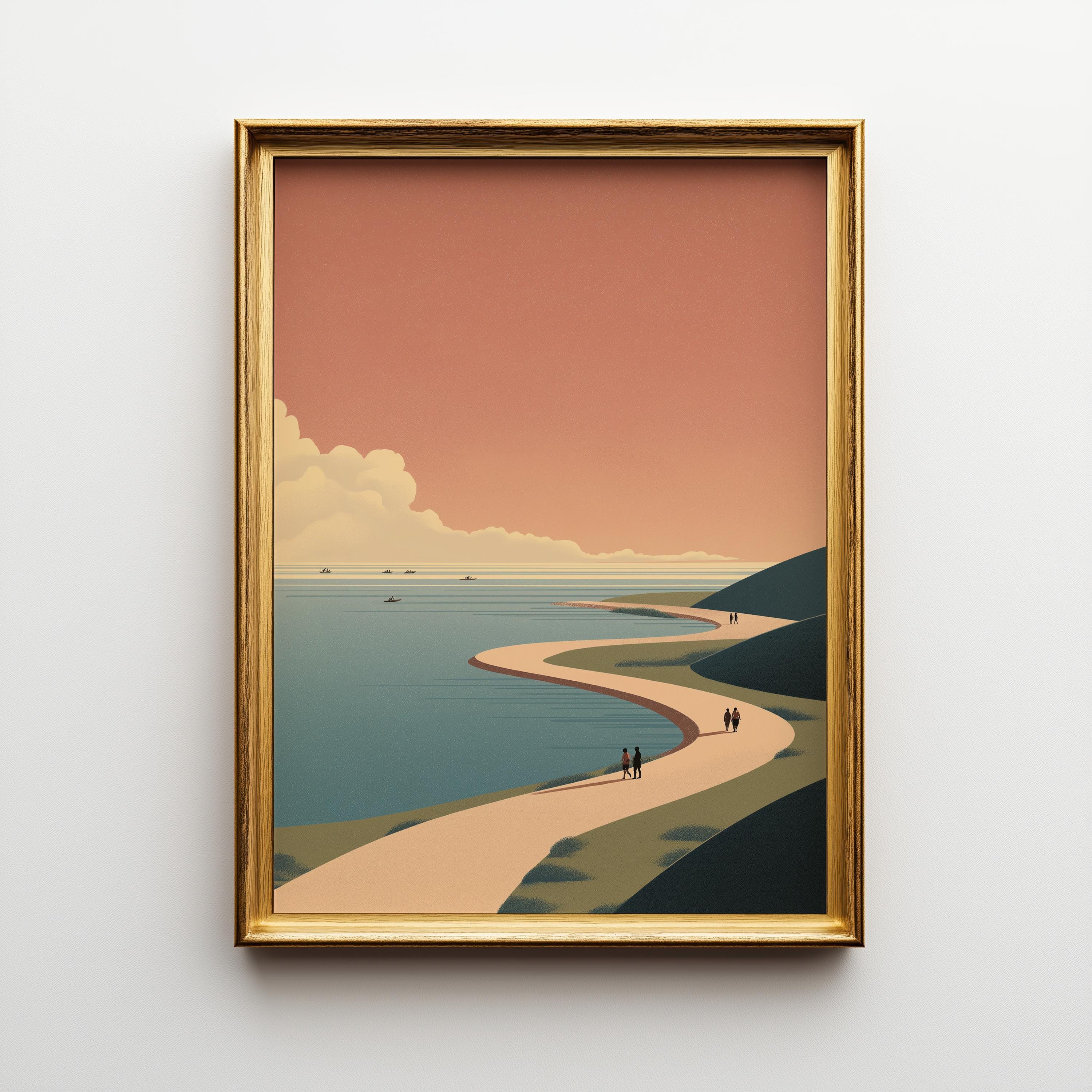 Minimalist Coastal Landscape Mid Century Modern Print