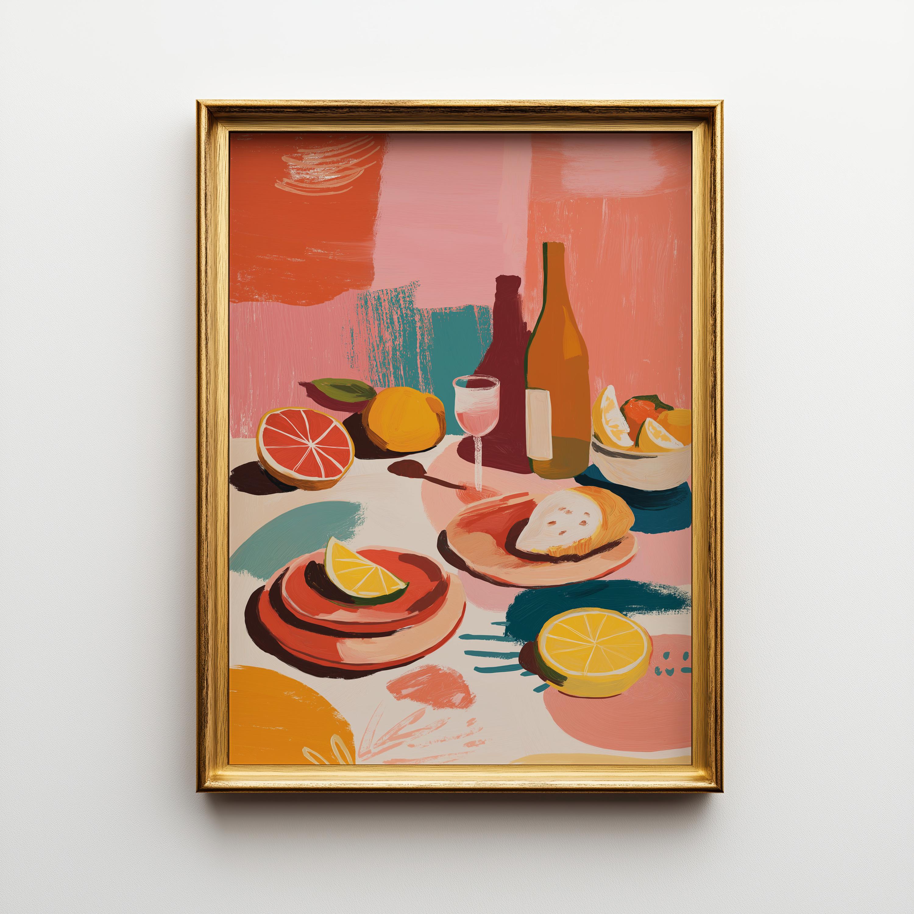 Mediterranean Abstract Lemon and Wine Print