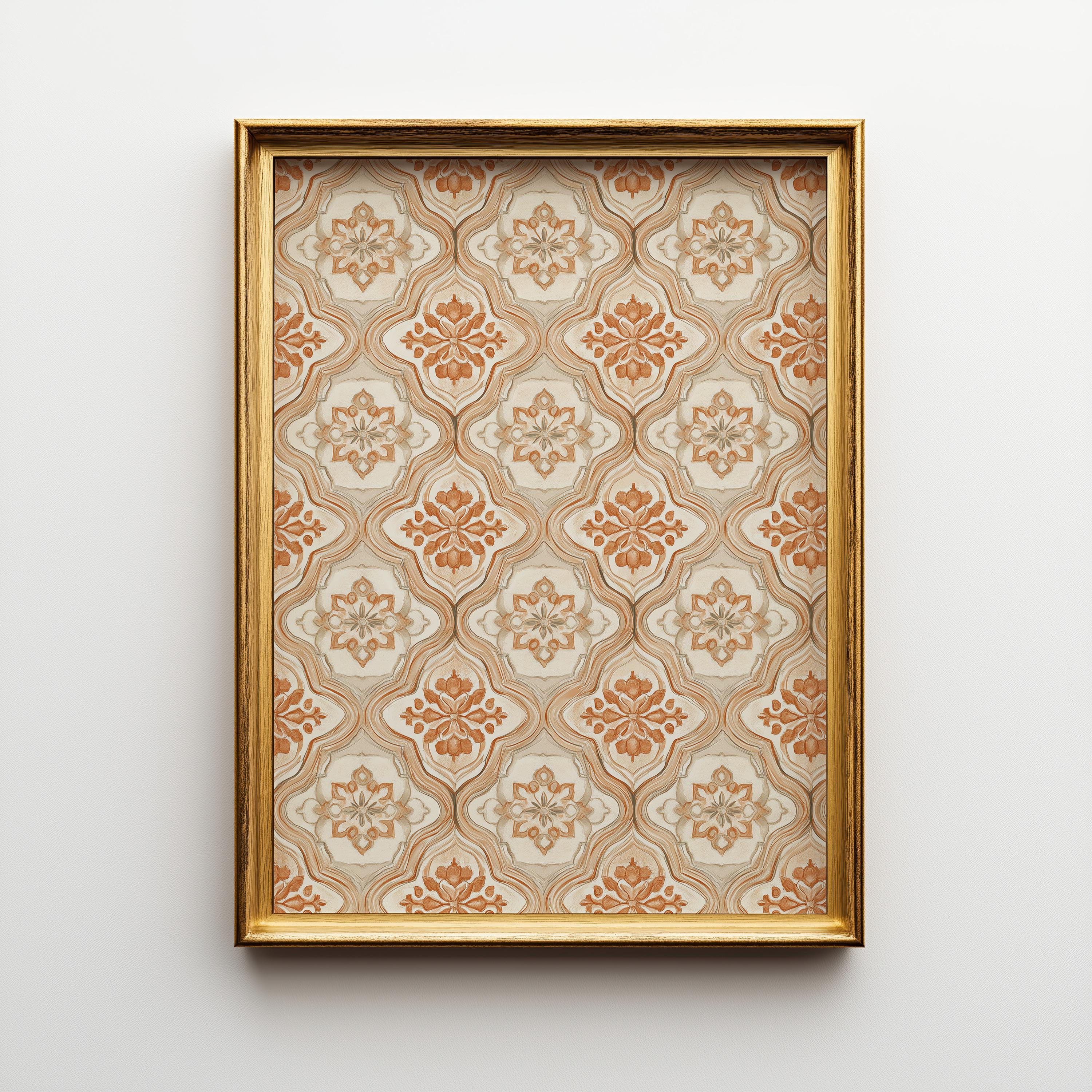 Moroccan Tile Pattern Neutral Boho Beige Terracotta Floral Geometric Wall Art by The Wall Art Studio