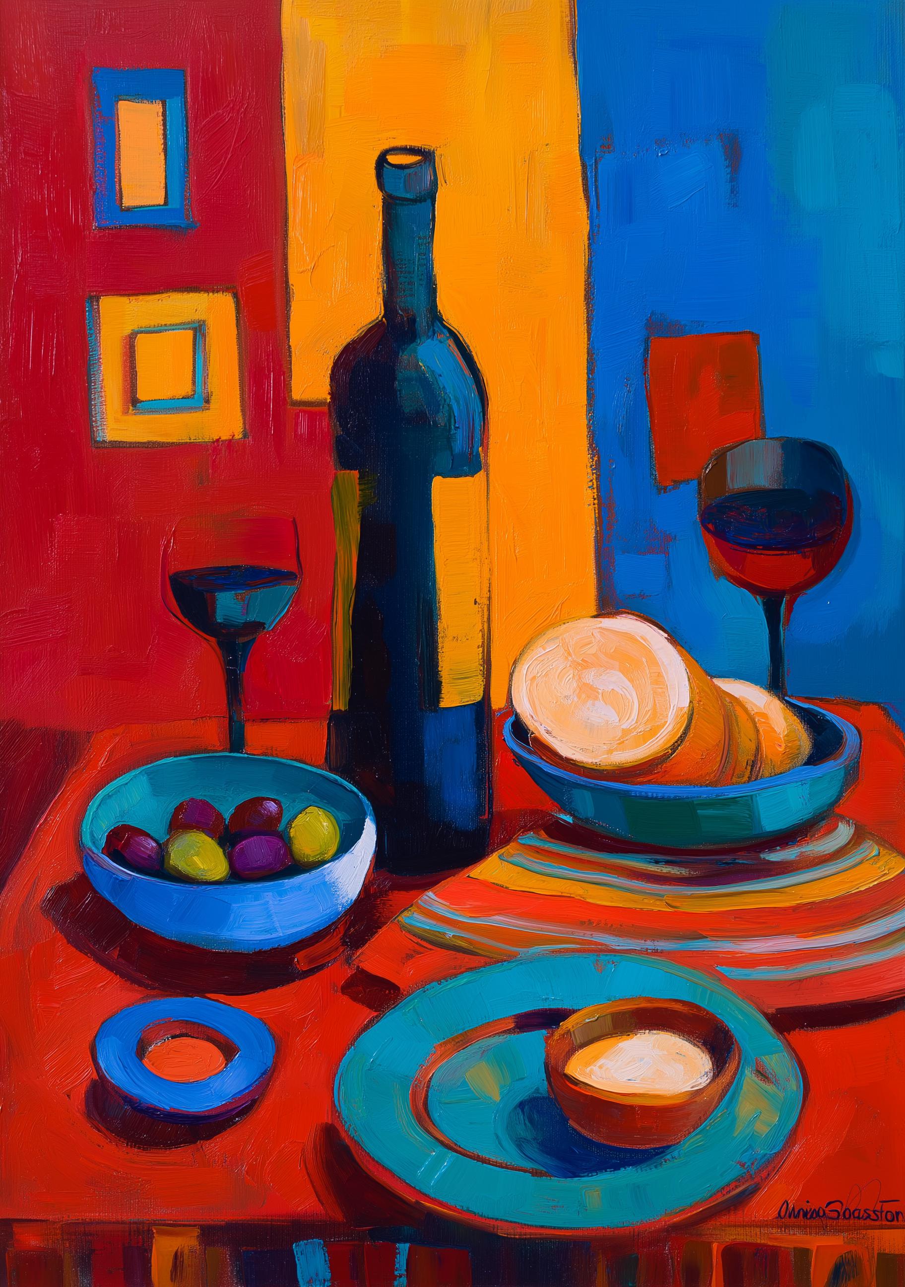 Mediterranean Wine & Olive Still Life Painting