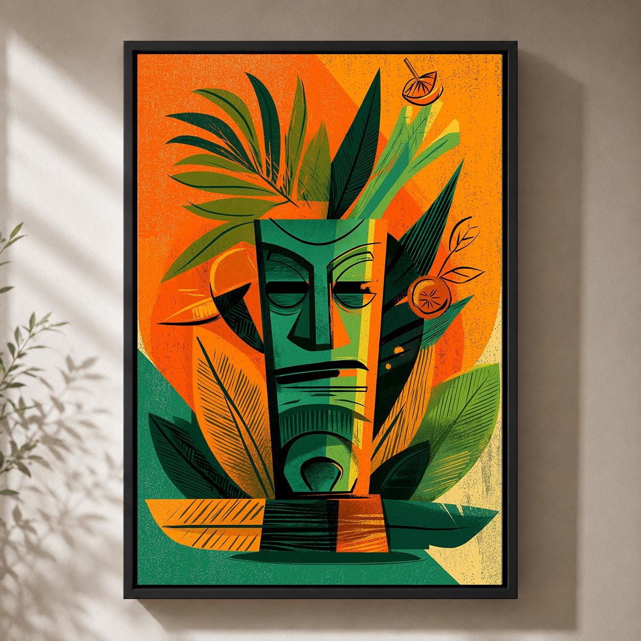 Mid Century Tiki Mask Framed Canvas