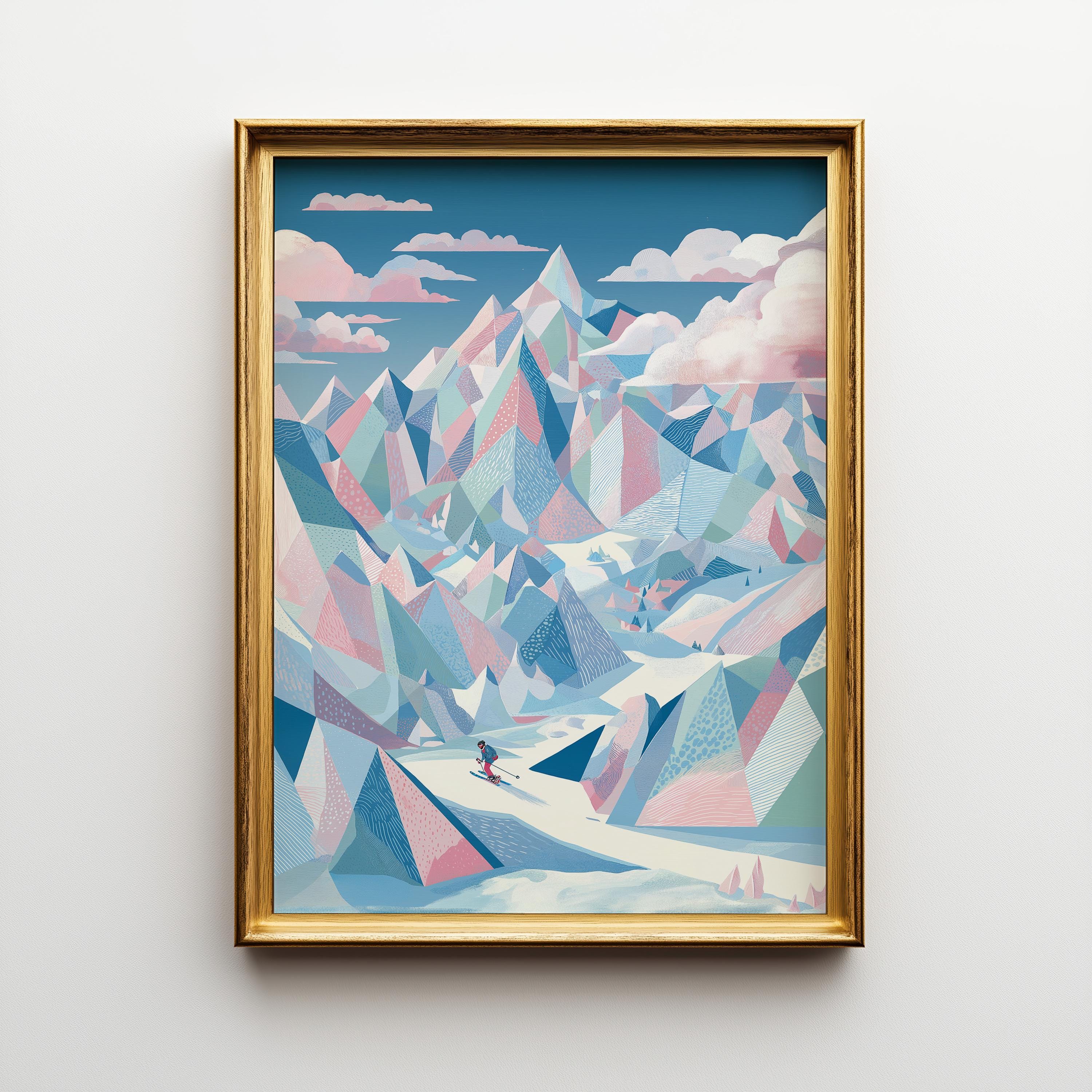 Abstract Pastel Ski Mountain Wall Art