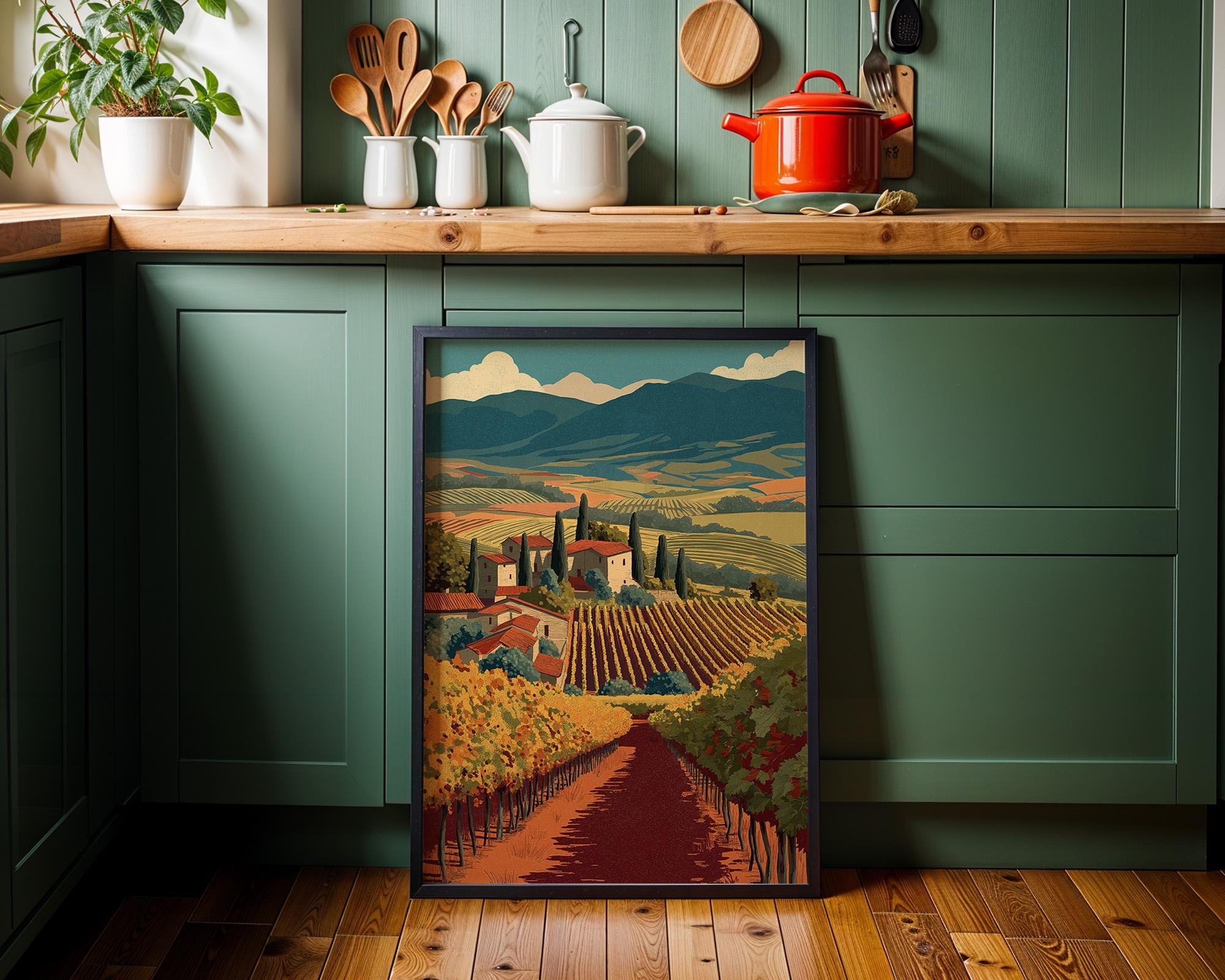 Tuscan Vineyard Wall Art, Italian Countryside Print
