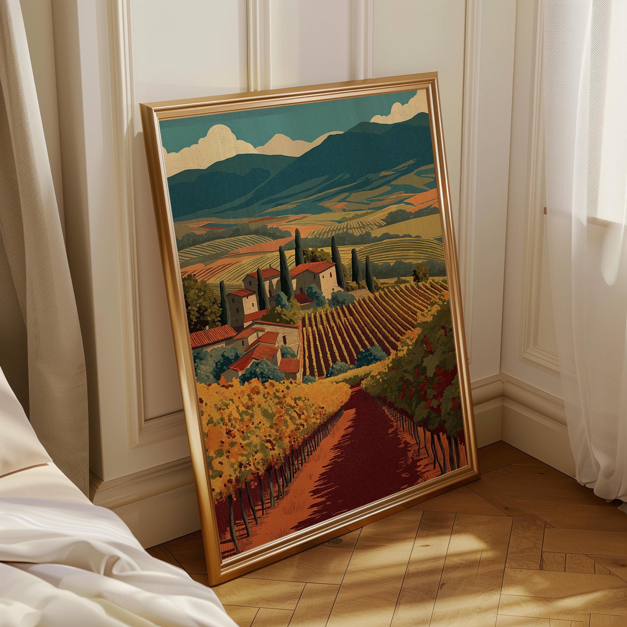 Tuscan Vineyard Wall Art, Italian Countryside Print