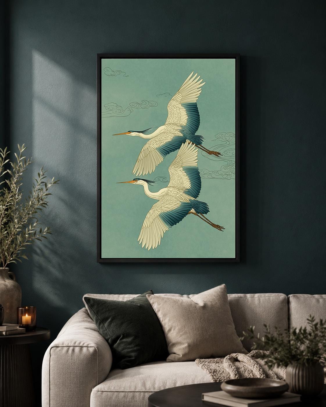 Japanese Crane Framed Canvas