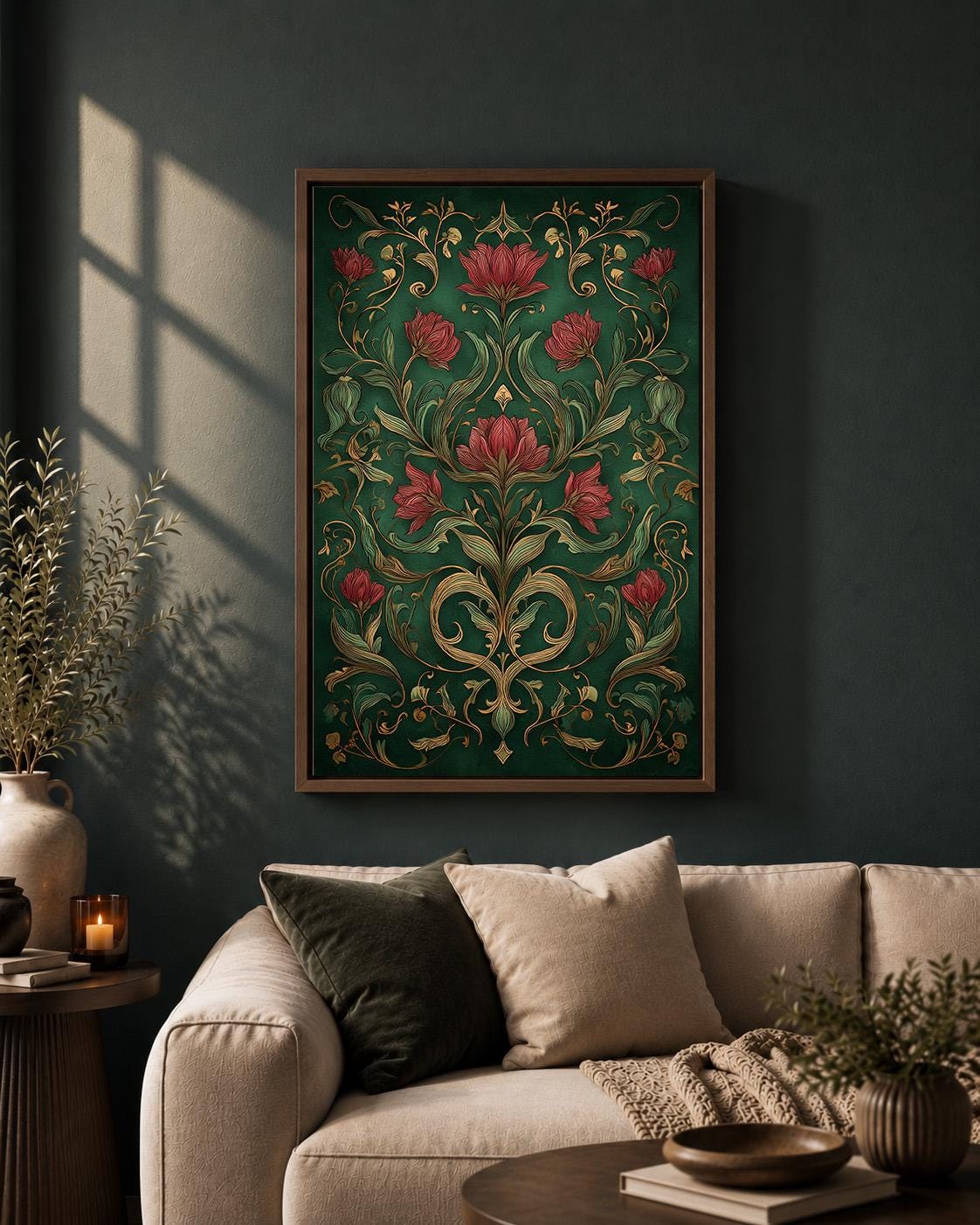 Art Nouveau Dark Floral Framed Canvas Print